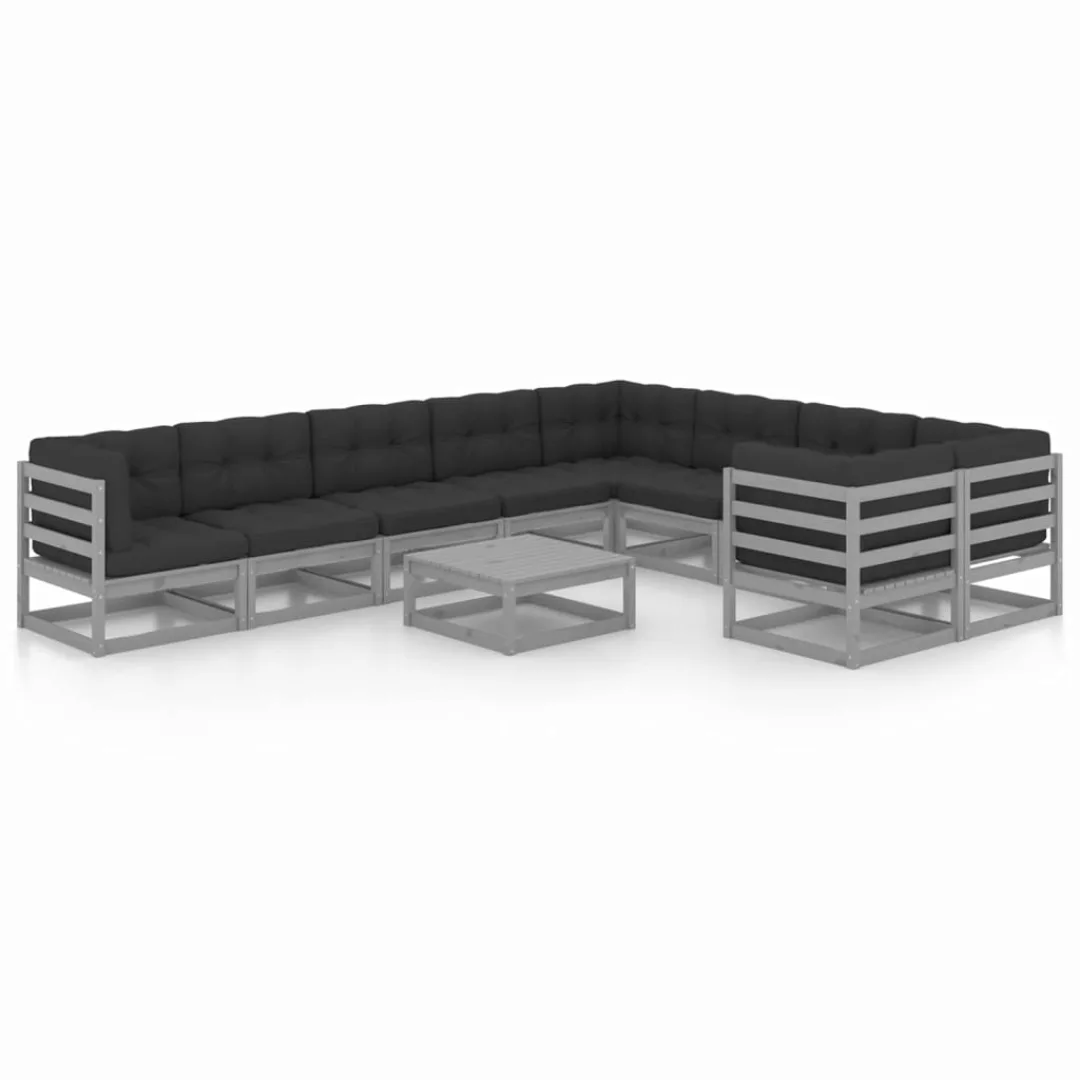 10-tlg. Garten-lounge-set Mit Kissen Grau Kiefer Massivholz günstig online kaufen