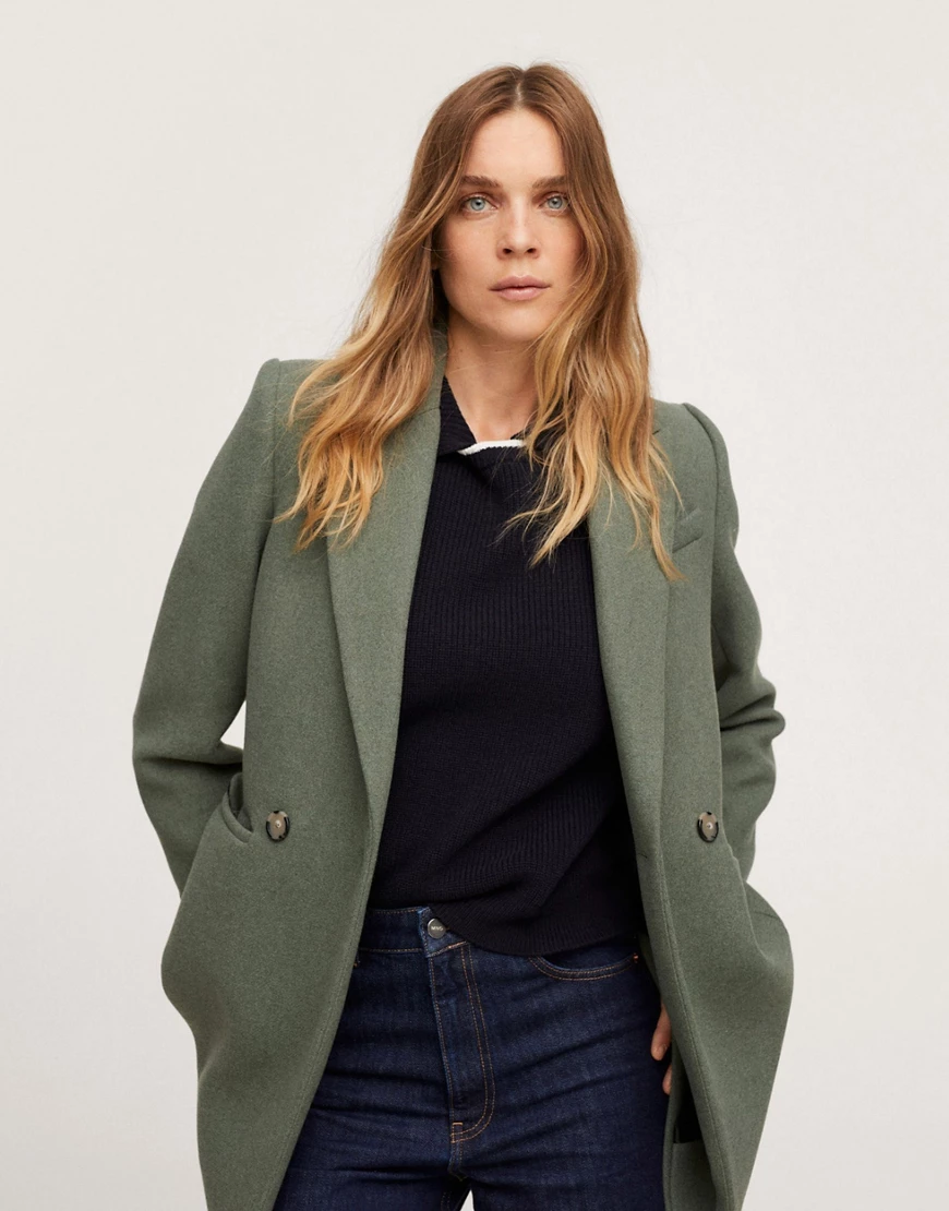 Mango – Eleganter Mantel in Khaki-Grün günstig online kaufen