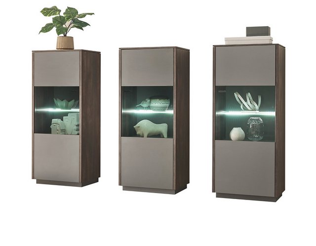 Furn.Design Standvitrine Piano (Set 3x Vitrine in grau mit Thermo Eiche, 3- günstig online kaufen