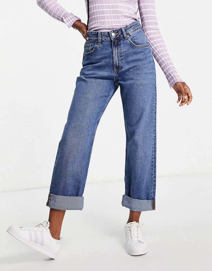 Pull&Bear – Boyfriend-Jeans in Blau günstig online kaufen