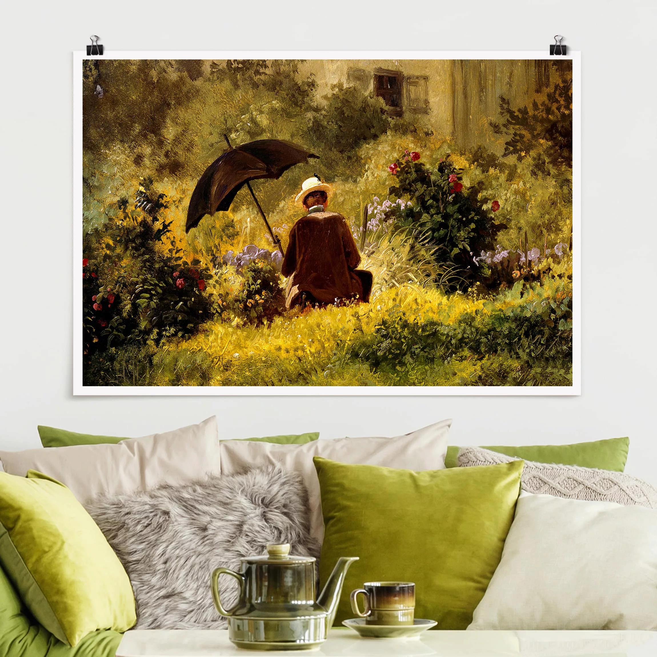 Poster Kunstdruck - Querformat Carl Spitzweg - Der Maler im Garten günstig online kaufen