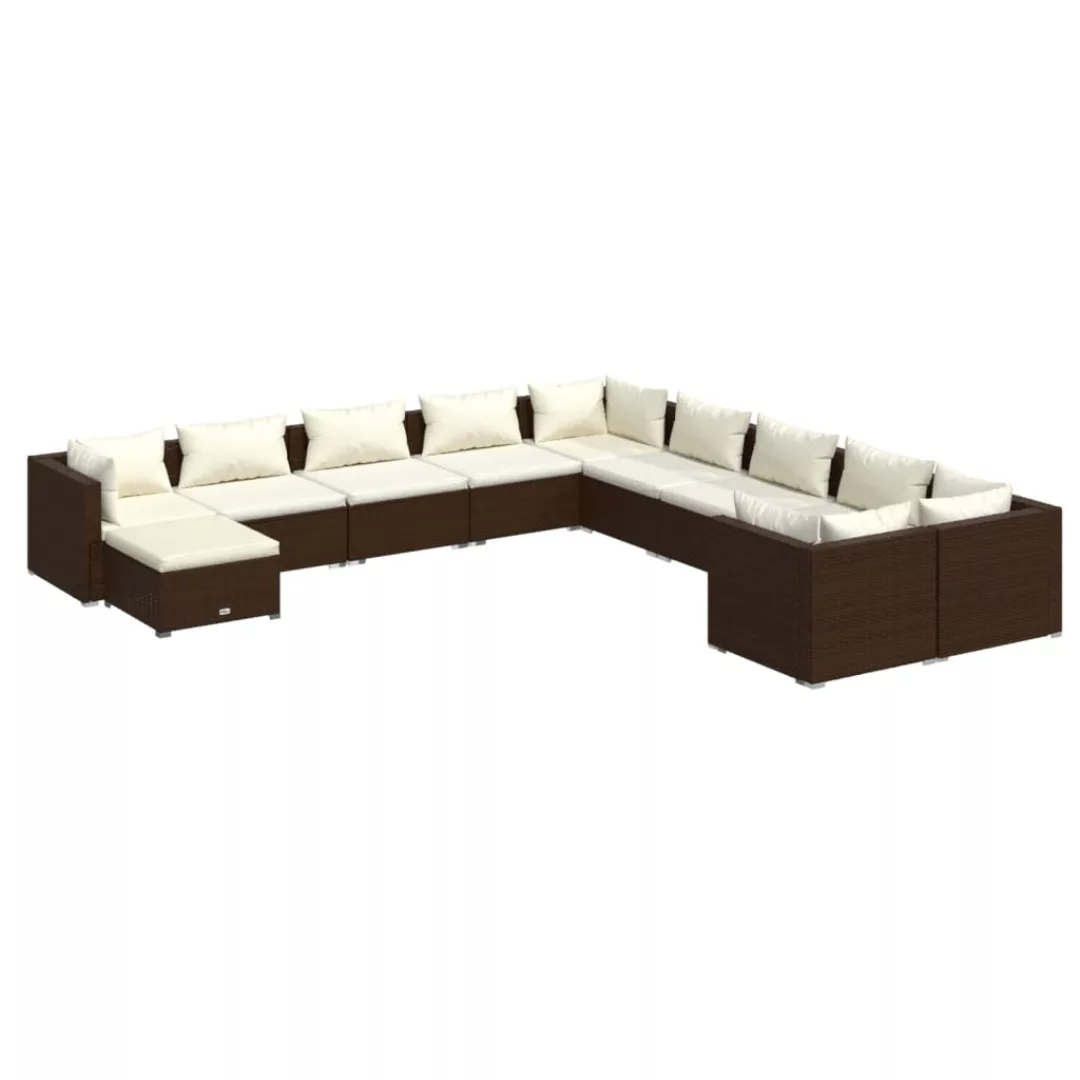 Vidaxl 11-tlg. Garten-lounge-set Mit Kissen Poly Rattan Braun günstig online kaufen