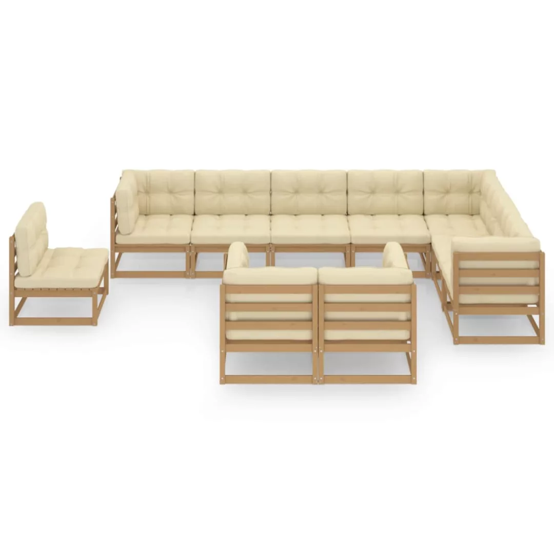 10-tlg. Garten-lounge-set Kissen Honigbraun Kiefer Massivholz günstig online kaufen