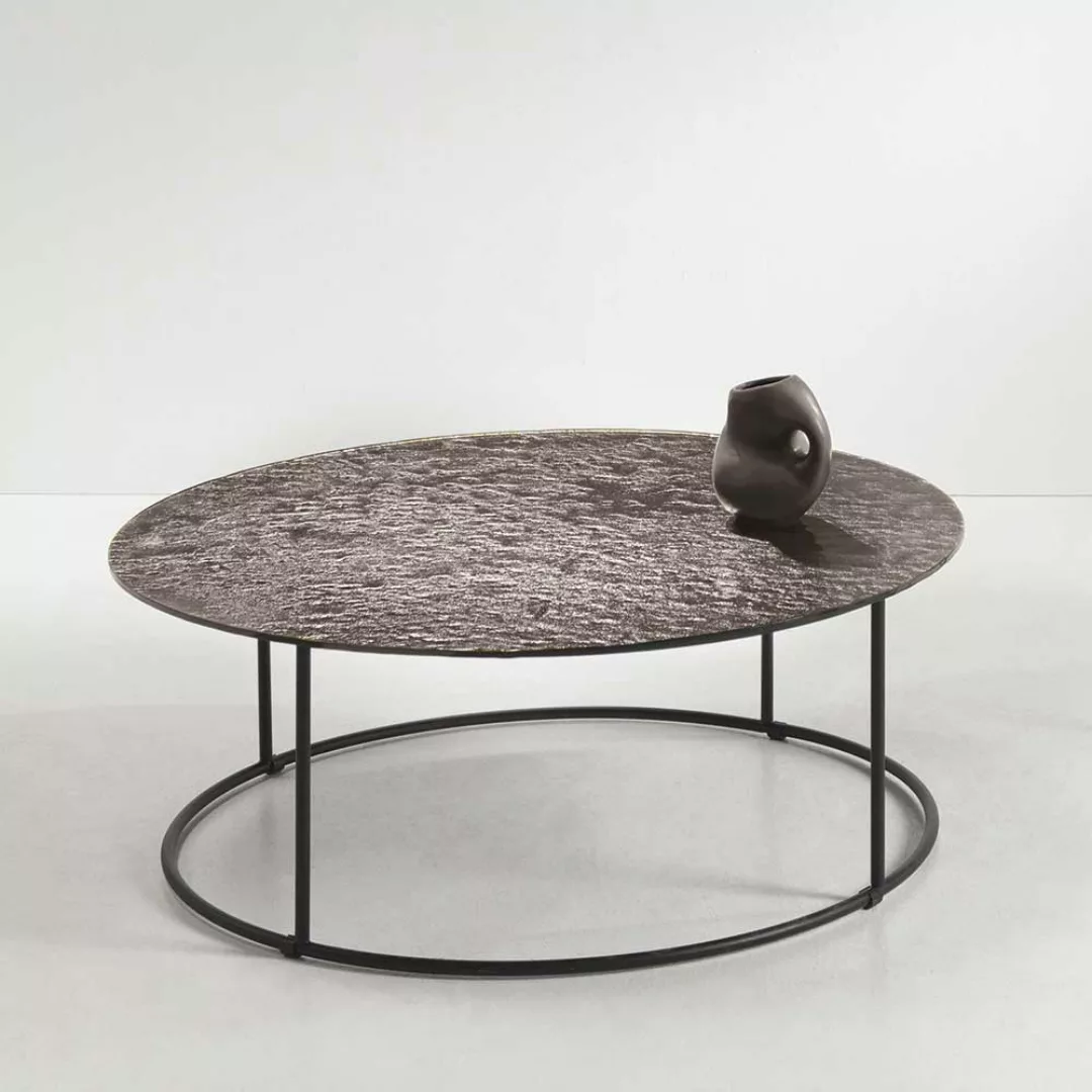 Runder Sofa Tisch mit Strukturglasplatte Metall Ringgestell günstig online kaufen