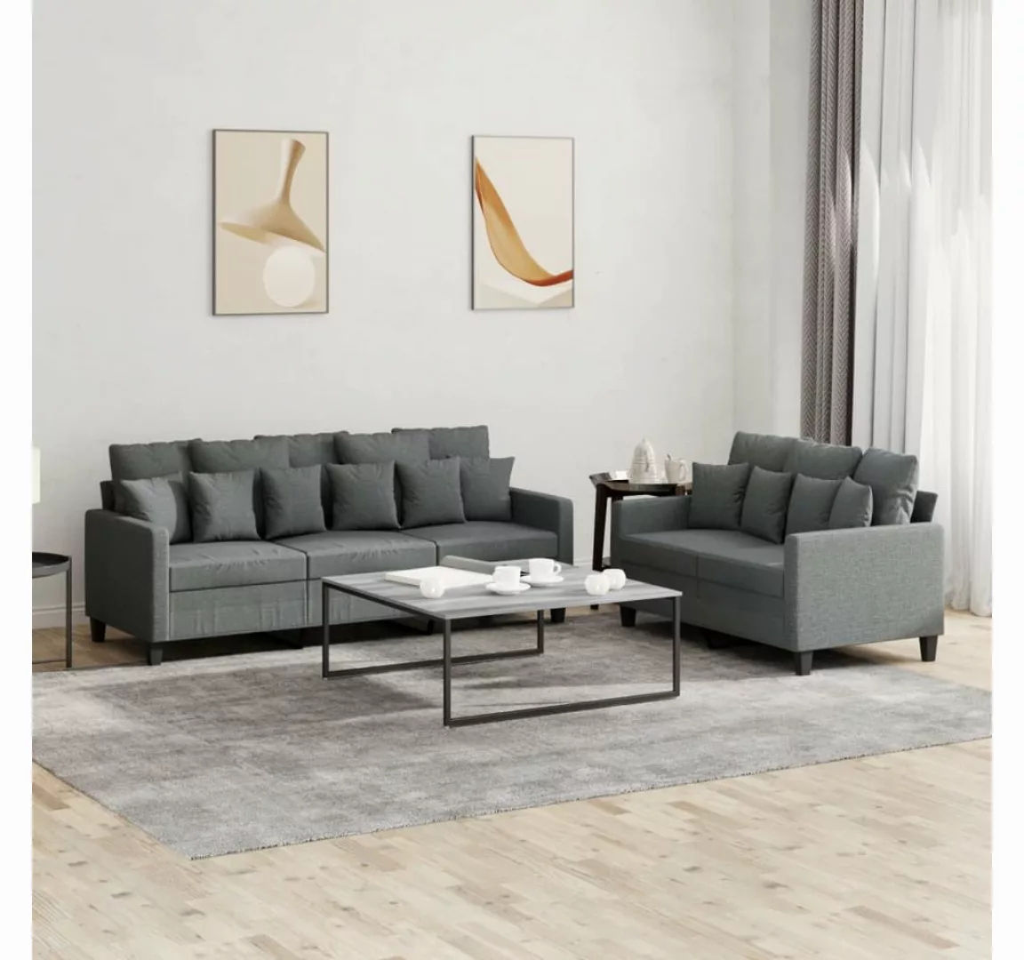 vidaXL Sofa Sofagarnitur Set mit Kissen Stoff, 2-tlg., Dunkelgrau günstig online kaufen