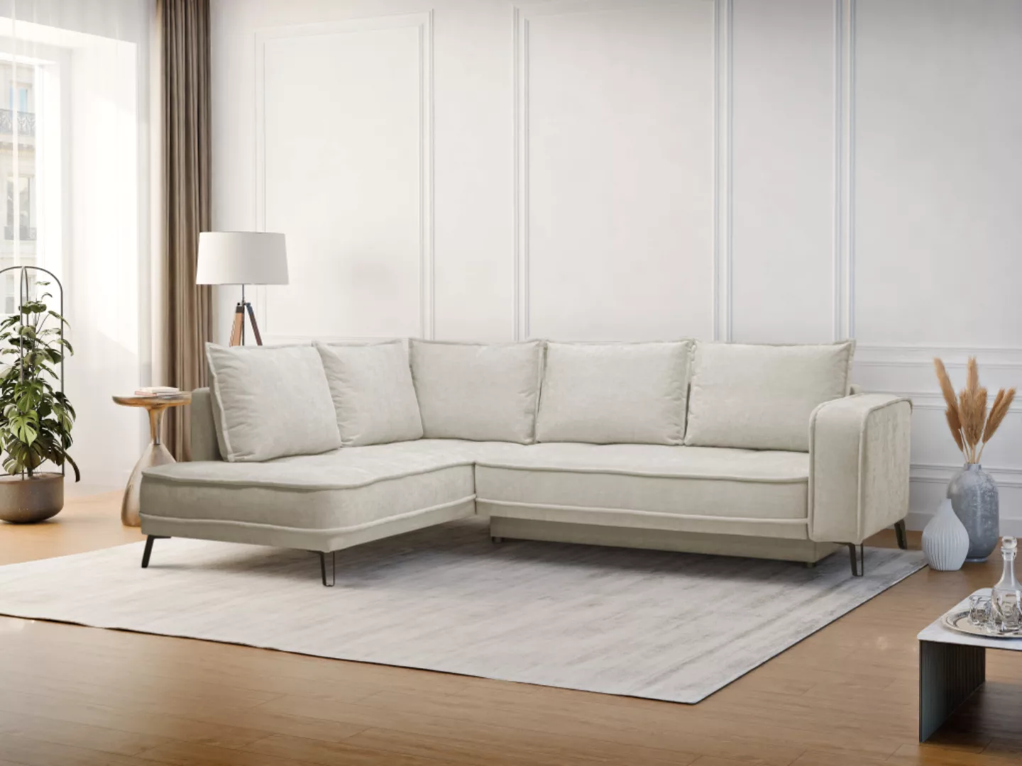 Ecksofa mit Schlaffunktion - Ecke links - Stoff - Beige - BALCORIA von Mais günstig online kaufen