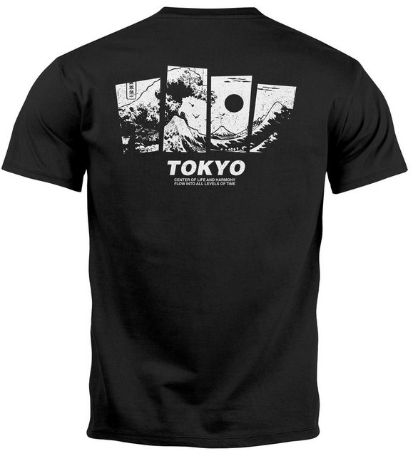 Neverless Print-Shirt Herren T-Shirt Backprint Japan Tokyo Große Welle Kana günstig online kaufen