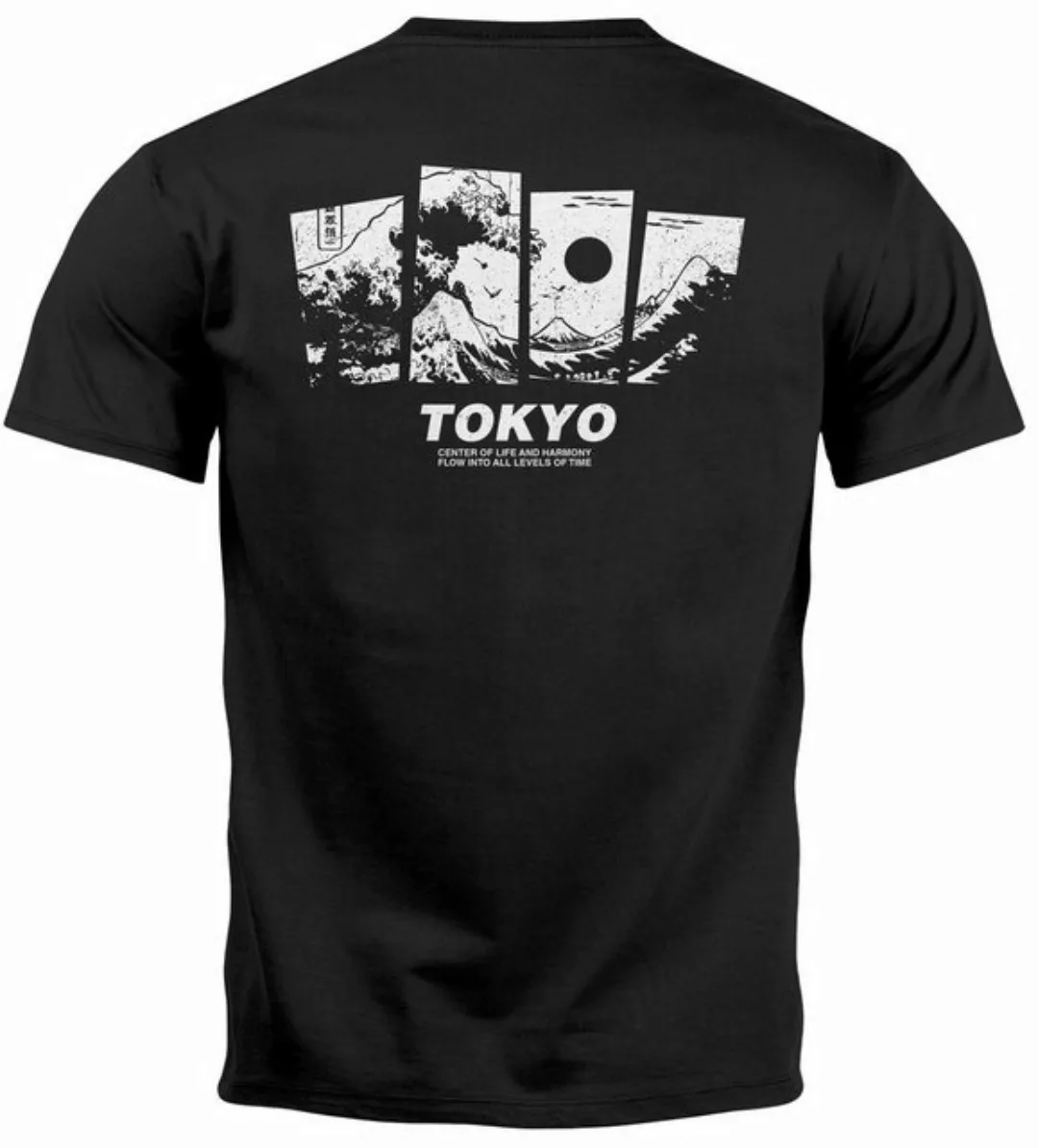 Neverless Print-Shirt Herren T-Shirt Backprint Japan Tokyo Große Welle Kana günstig online kaufen