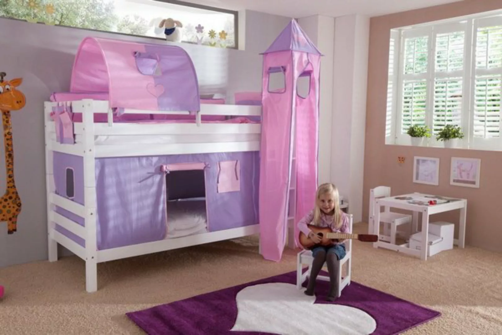 Natur24 Kinderbett Etagenbett Benni Weiß Lackiert Buche Massiv 90x200 cm mi günstig online kaufen