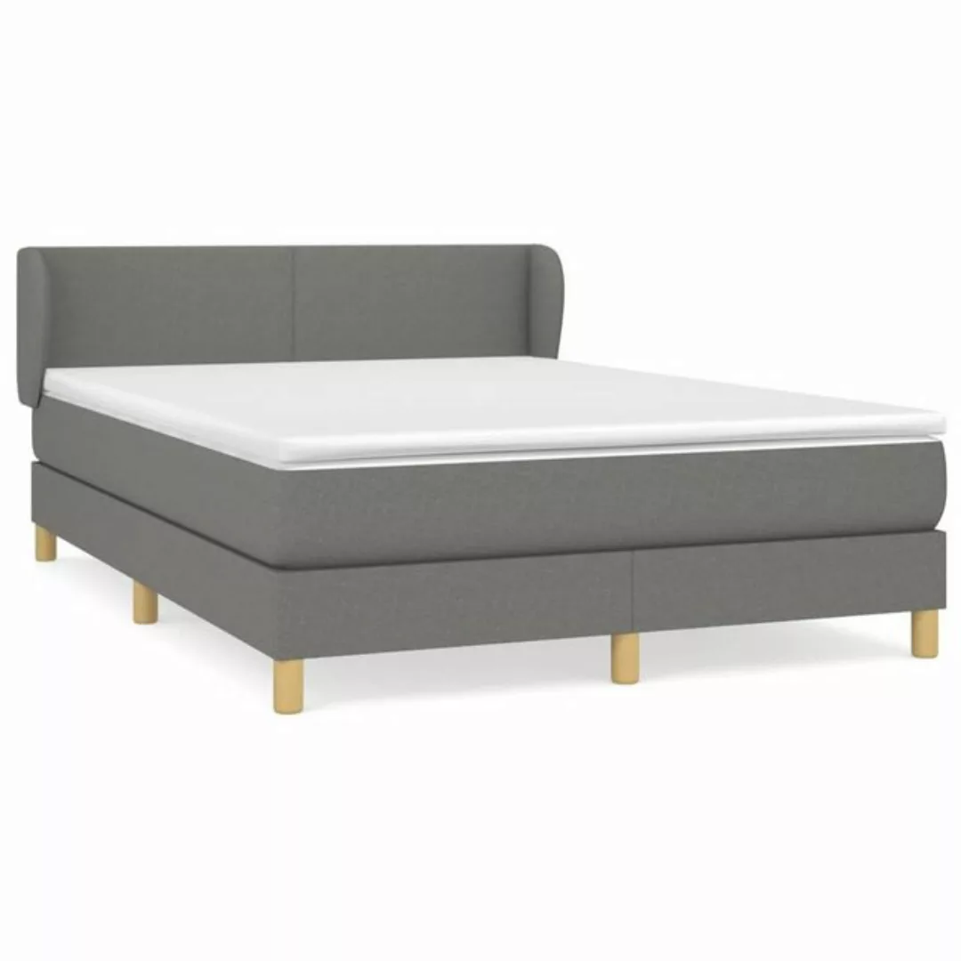 vidaXL Bettgestell Boxspringbett mit Matratze Dunkelgrau 140x200 cm Stoff B günstig online kaufen