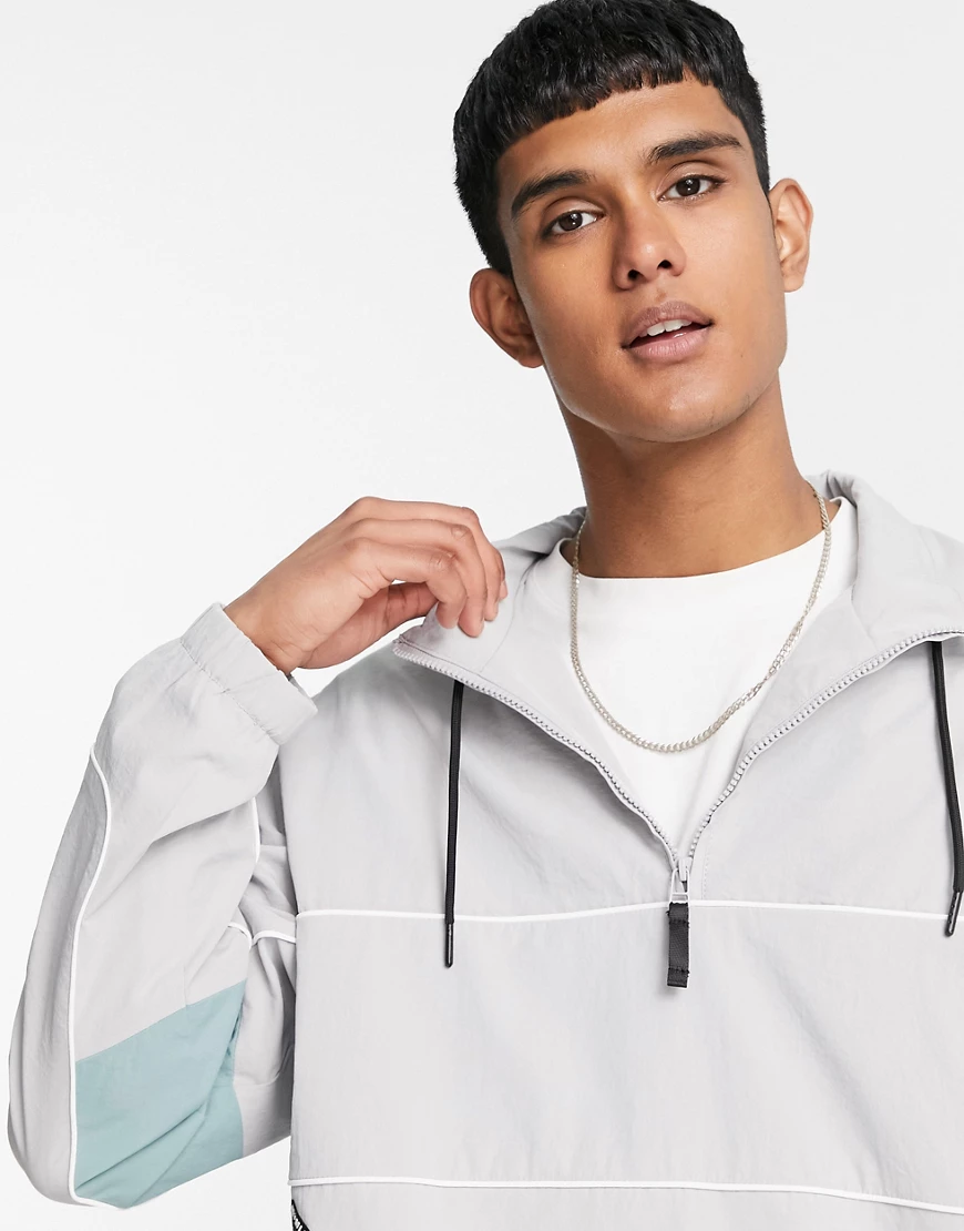 Topman – Jacke mit Stehkragen und Paspelierung in Grau günstig online kaufen