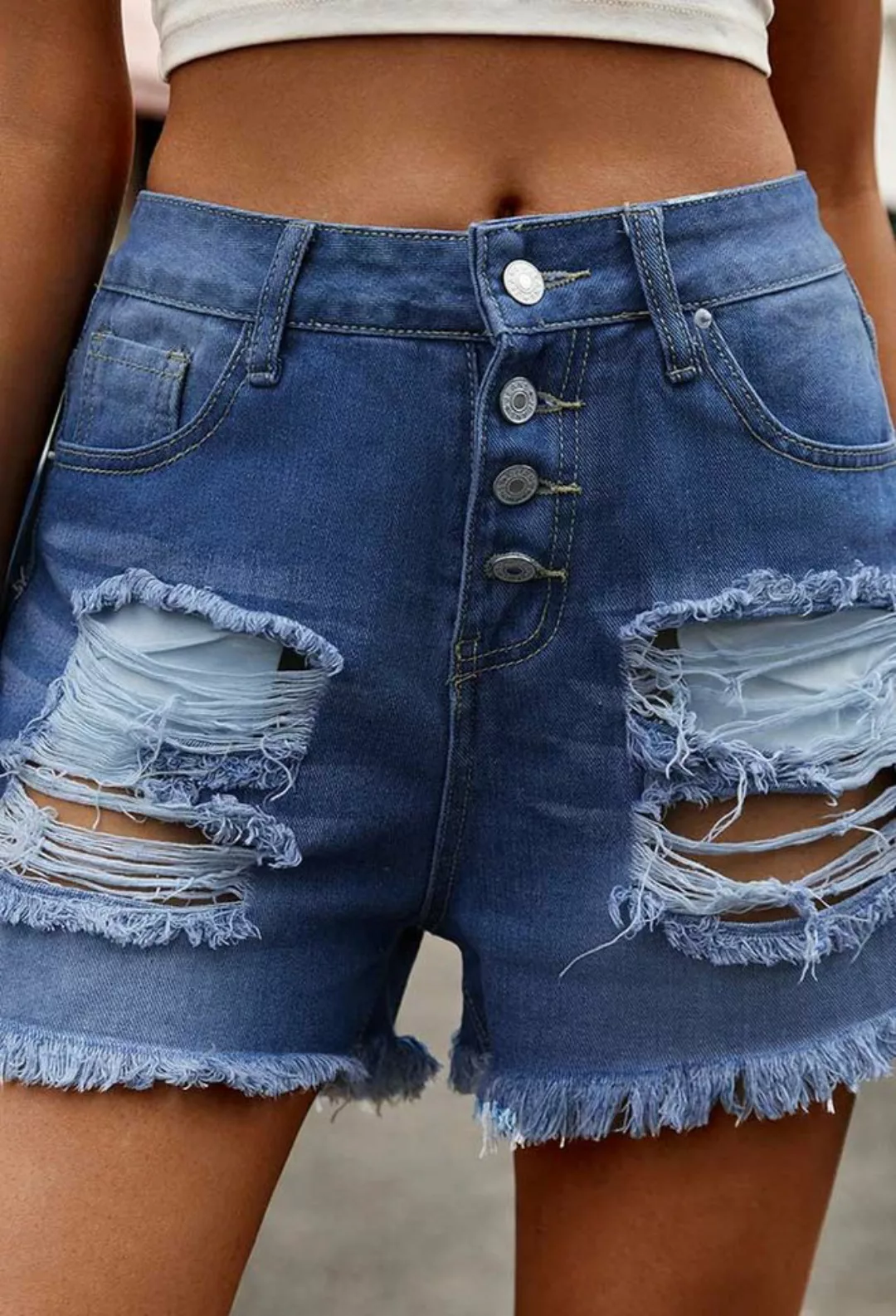 SEGUEN Jeansshorts Zerrissene Hose mit einer Reihe von Knöpfen (Raw Edge De günstig online kaufen