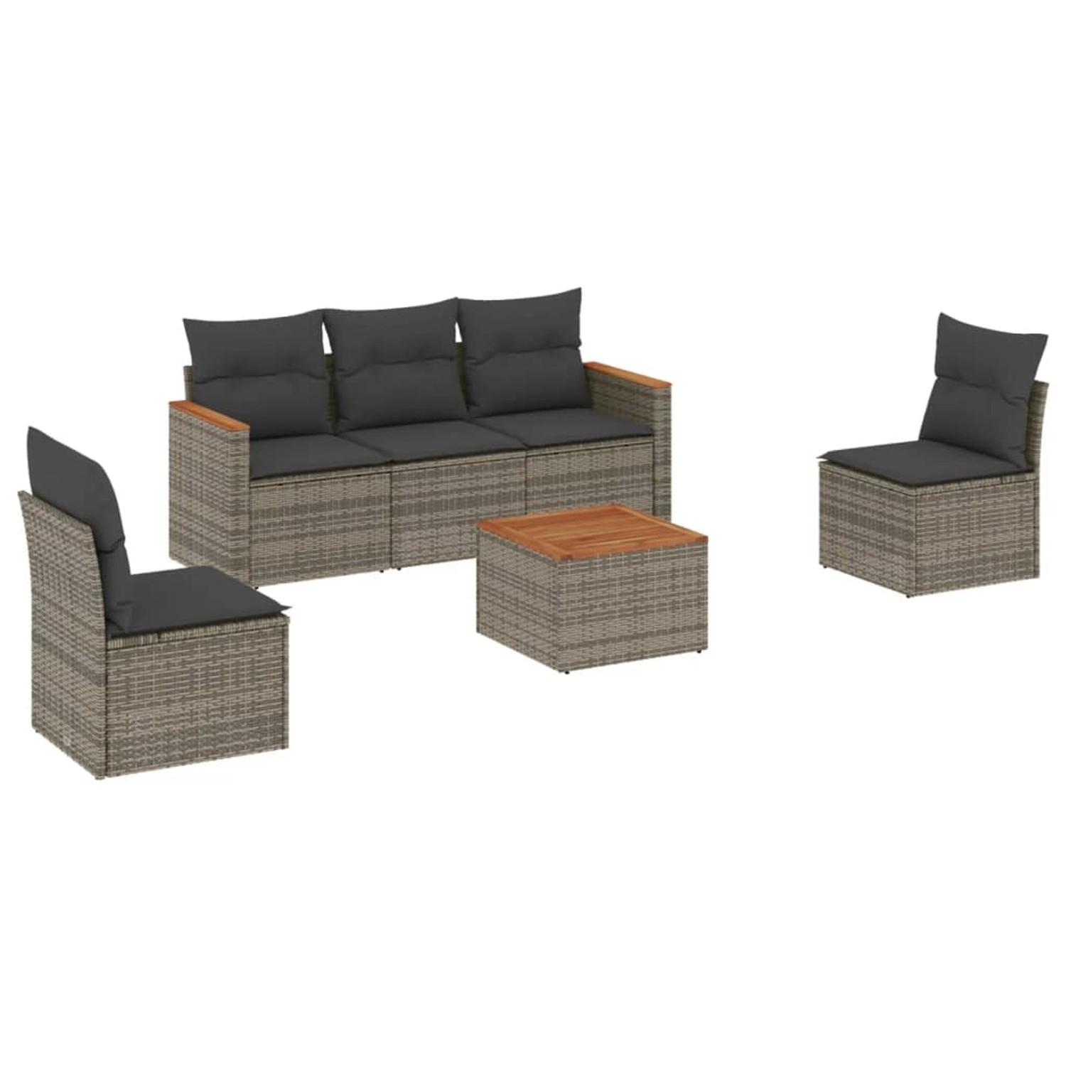 vidaXL 6-Tlg Garten-Sofagarnitur mit Kissen Grau Poly Rattan 3225857 günstig online kaufen
