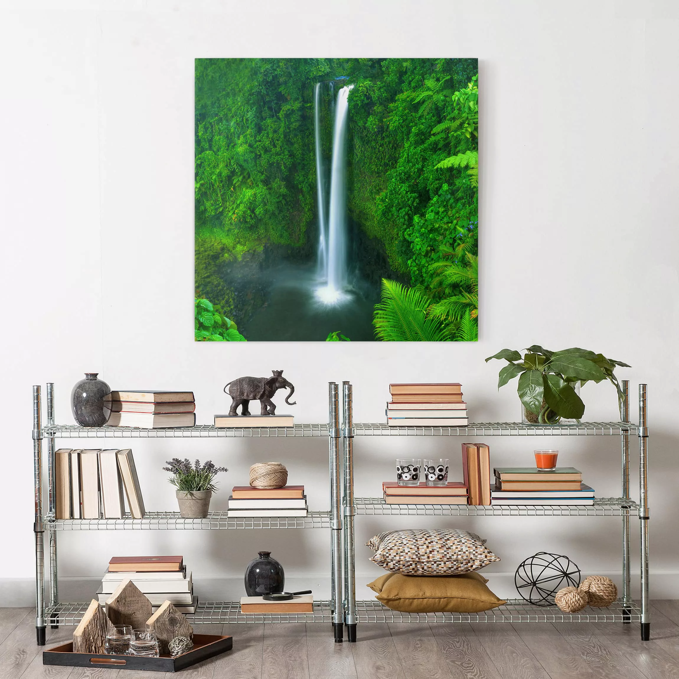 Leinwandbild Wasserfall - Quadrat Paradiesischer Wasserfall günstig online kaufen