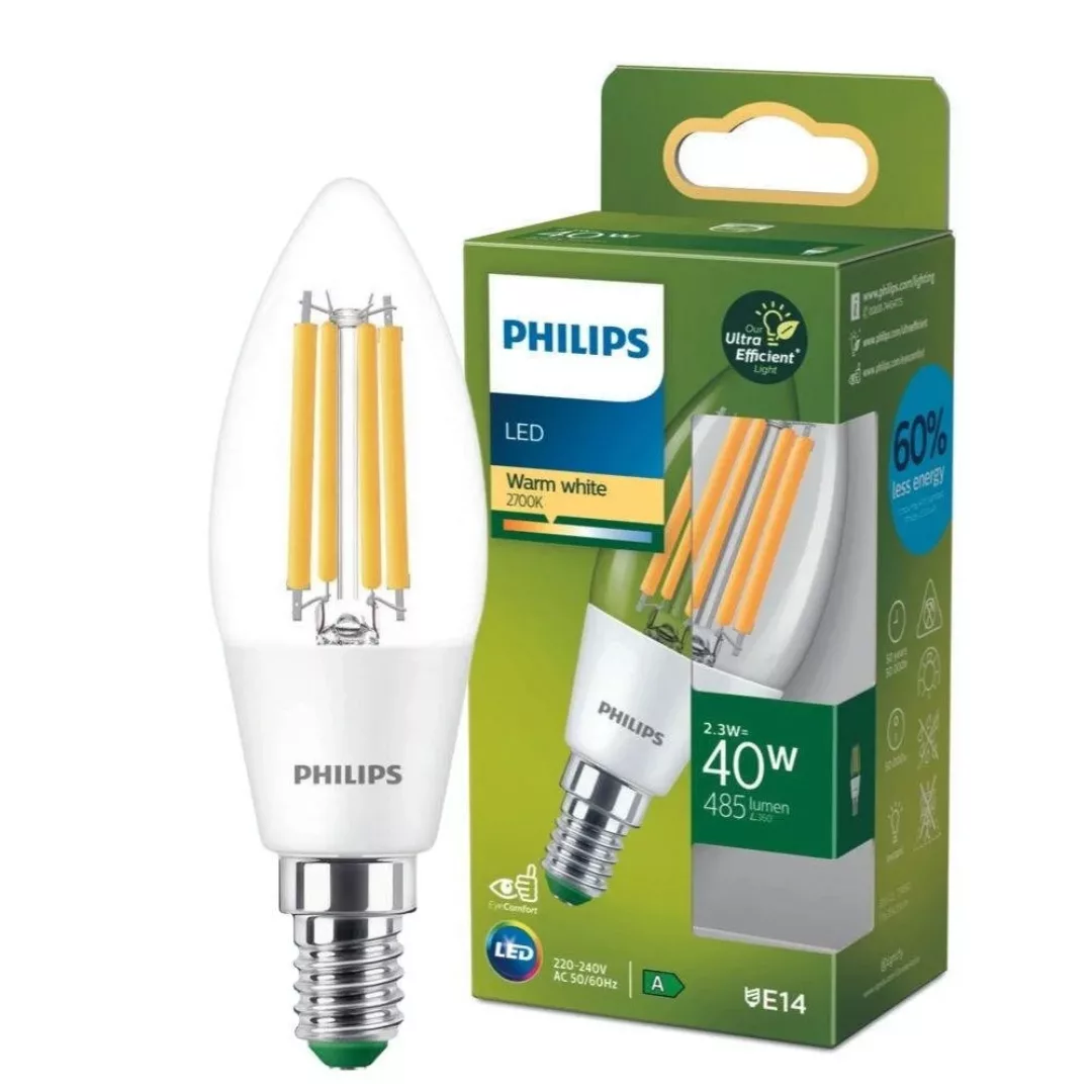 Philips LED Lampe E14 - Kerze B35 2,3W 485lm 2700K ersetzt 40W Viererpack günstig online kaufen