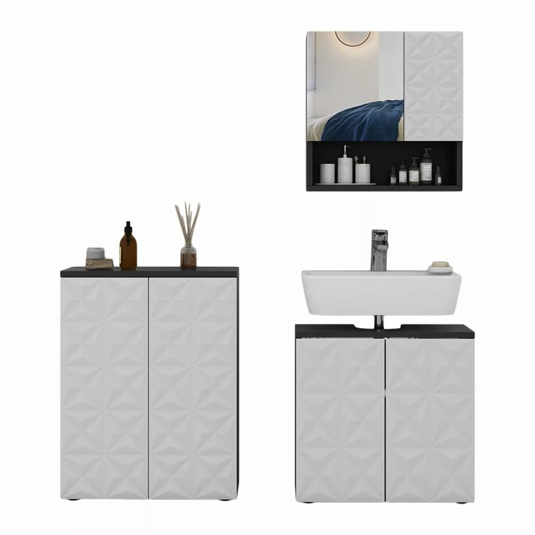 Vicco Badmöbel-Set Edge, Schwarz/Weiß, 3 Teile, günstig online kaufen