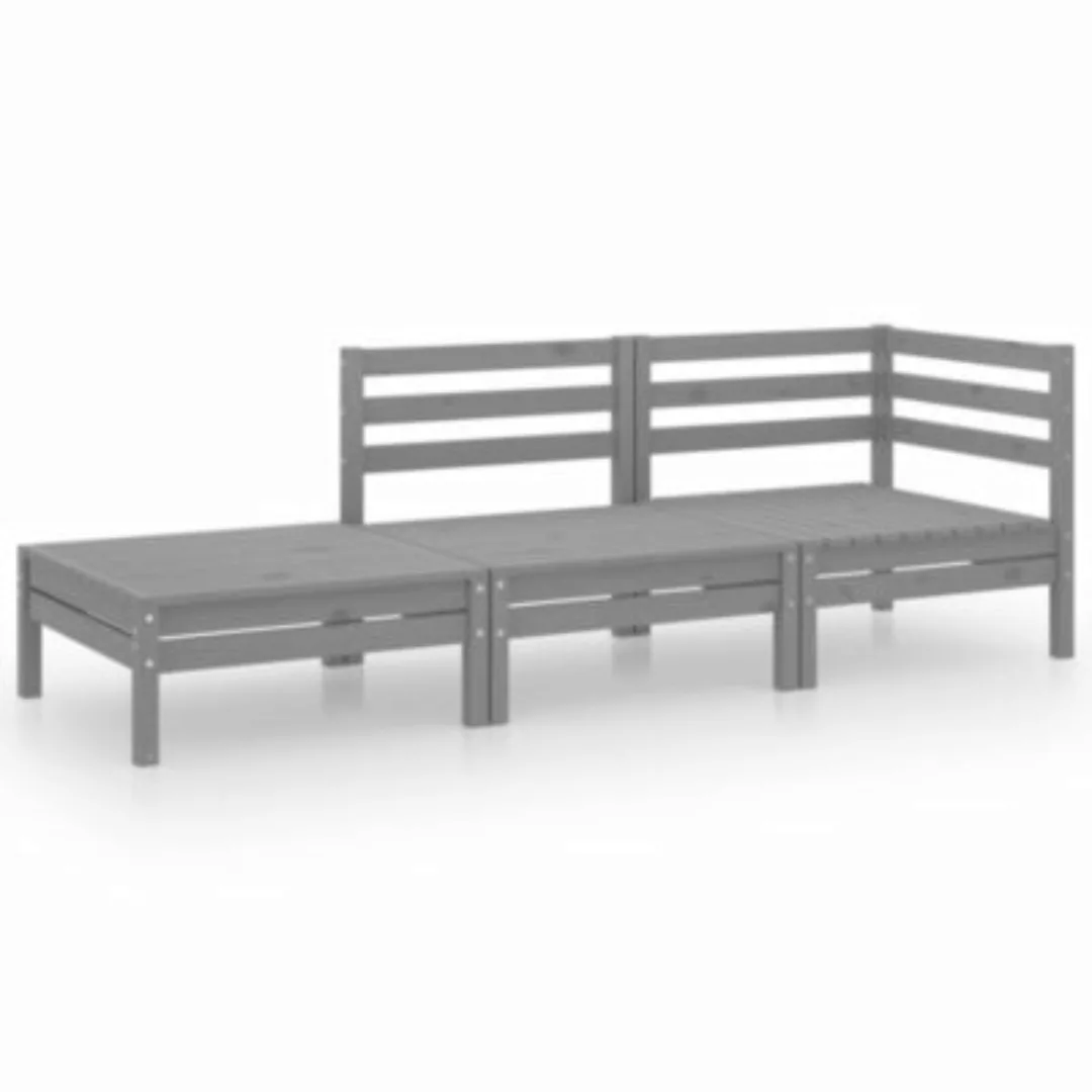 3-tlg. Garten-lounge-set Grau Massivholz Kiefer günstig online kaufen