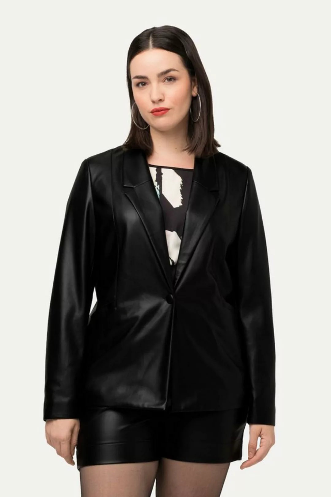 Ulla Popken Blusenblazer Blazer Lederoptik Reverskragen Komplettfutter günstig online kaufen