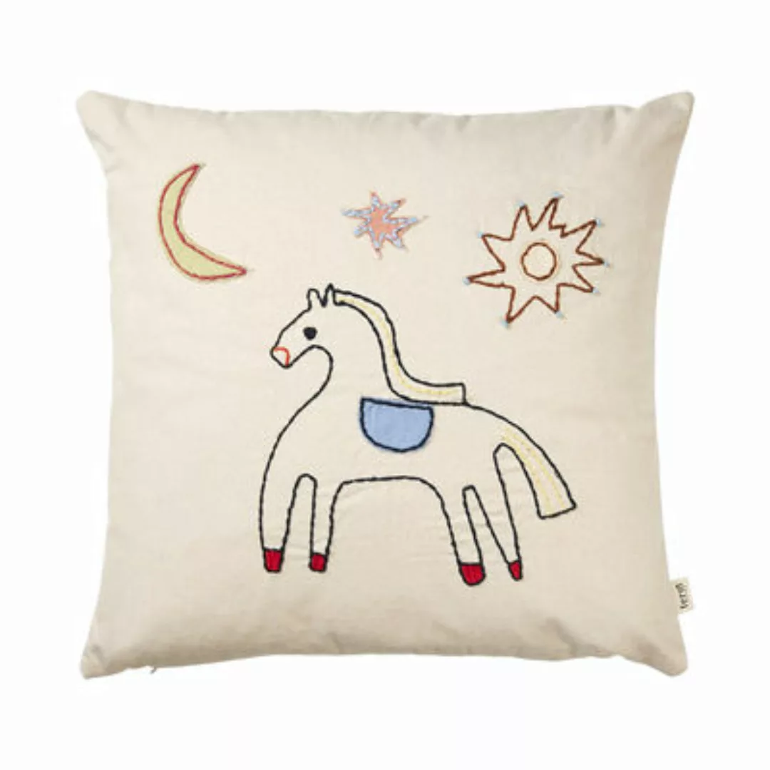 Kissen Naive Horse textil weiß / 40 x 40 cm - Handbestickt - Ferm Living - günstig online kaufen
