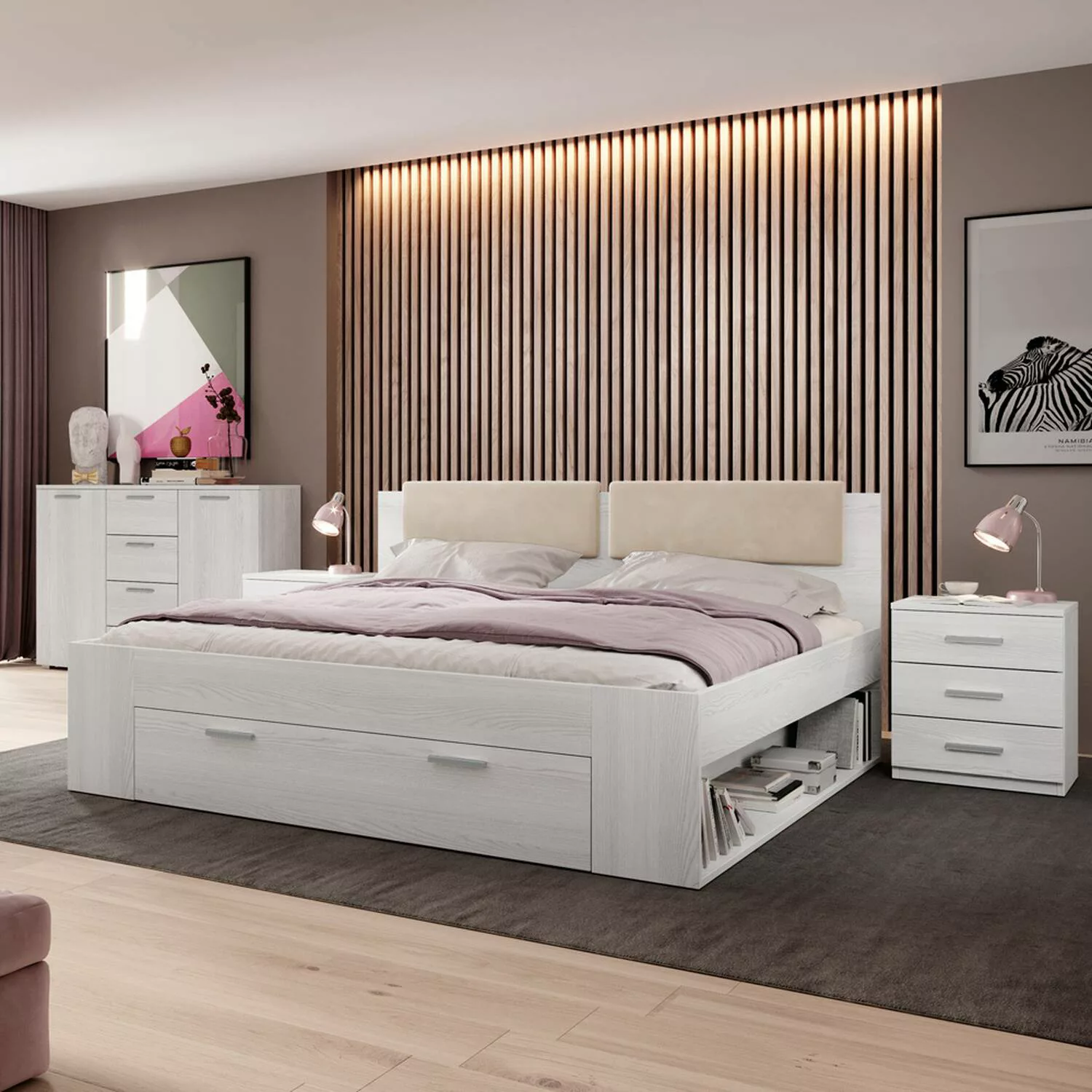 Schlafzimmer Komplett Set GRAZ-83 mit Doppelbett und Schubkasten in Abisko günstig online kaufen