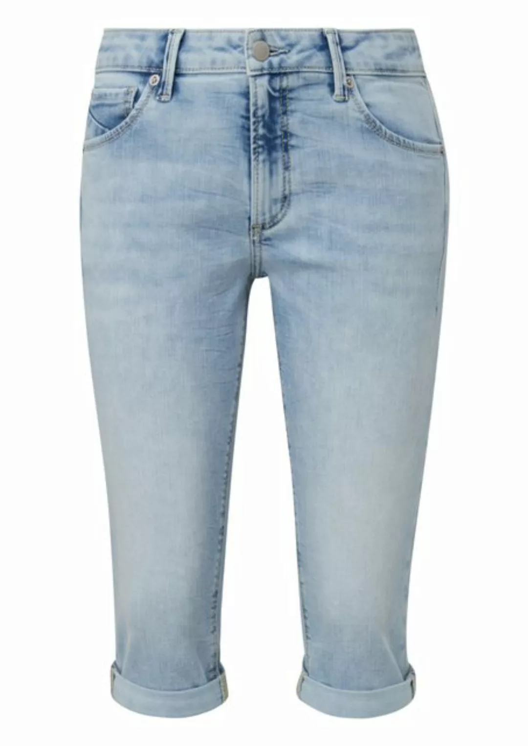 QS 3/4-Hose Capri-Jeans Catie / Mid Rise / Slim Leg / Ziernähte günstig online kaufen