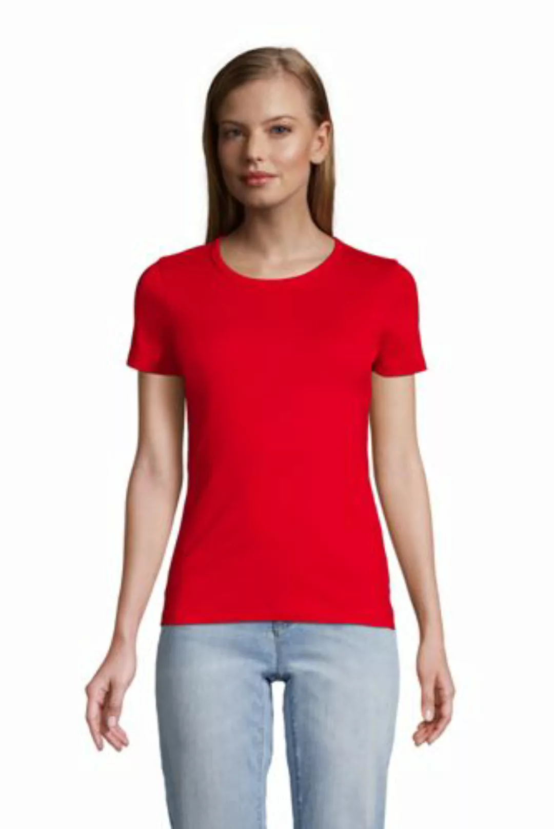 Kurzarm-Rippshirt mit Rundhalsausschnitt, Damen, Größe: M Normal, Rot, Baum günstig online kaufen