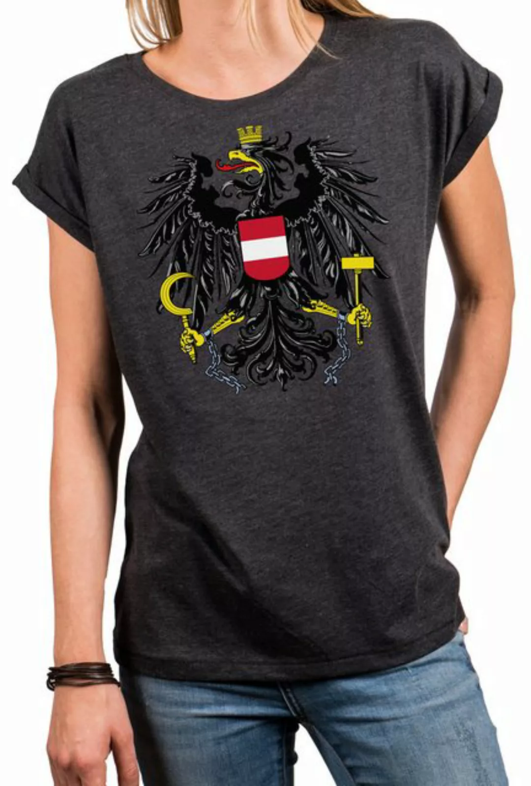 MAKAYA Print-Shirt Österreich Trikot Damen Fahne Adler Österreichische Flag günstig online kaufen