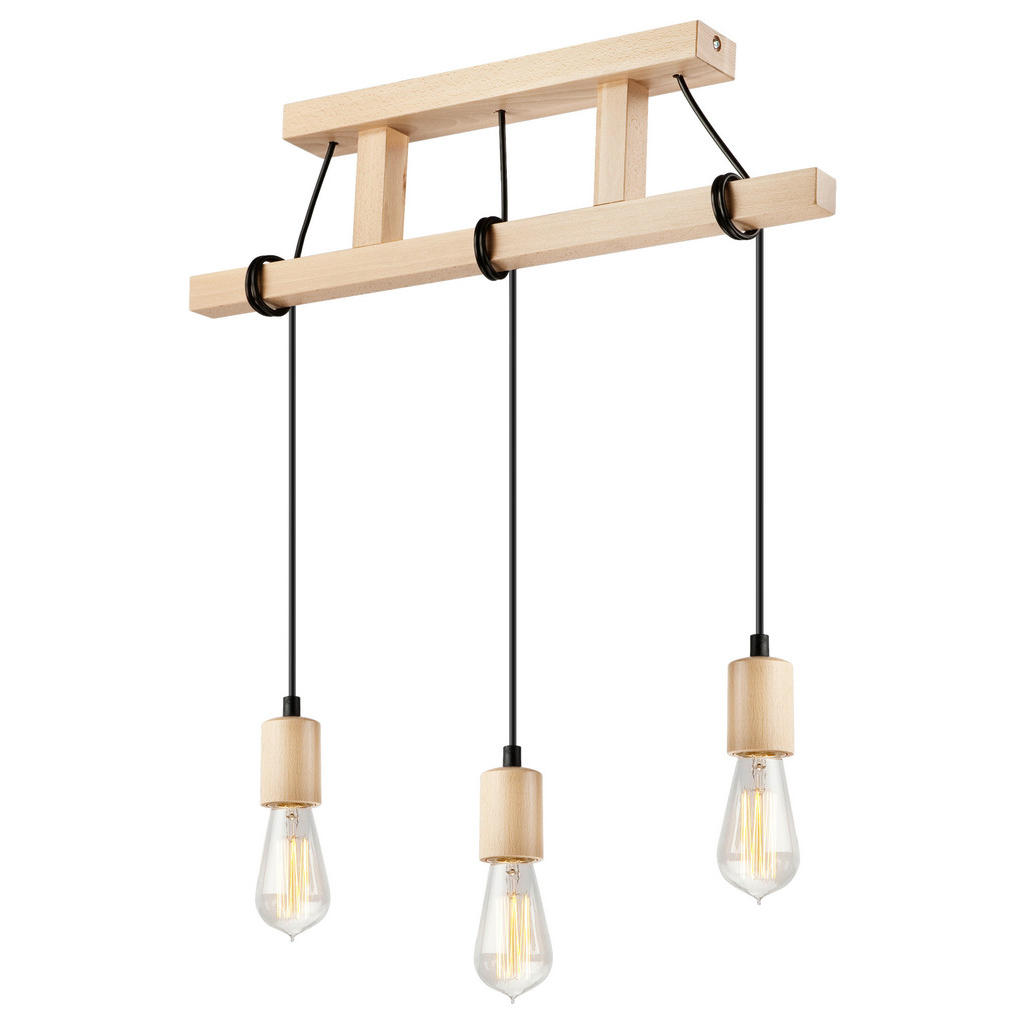 Lamkur Pendelleuchte LEON 34799 natur Stahl Holz H/L: ca. 74x60 cm E27 3 Br günstig online kaufen