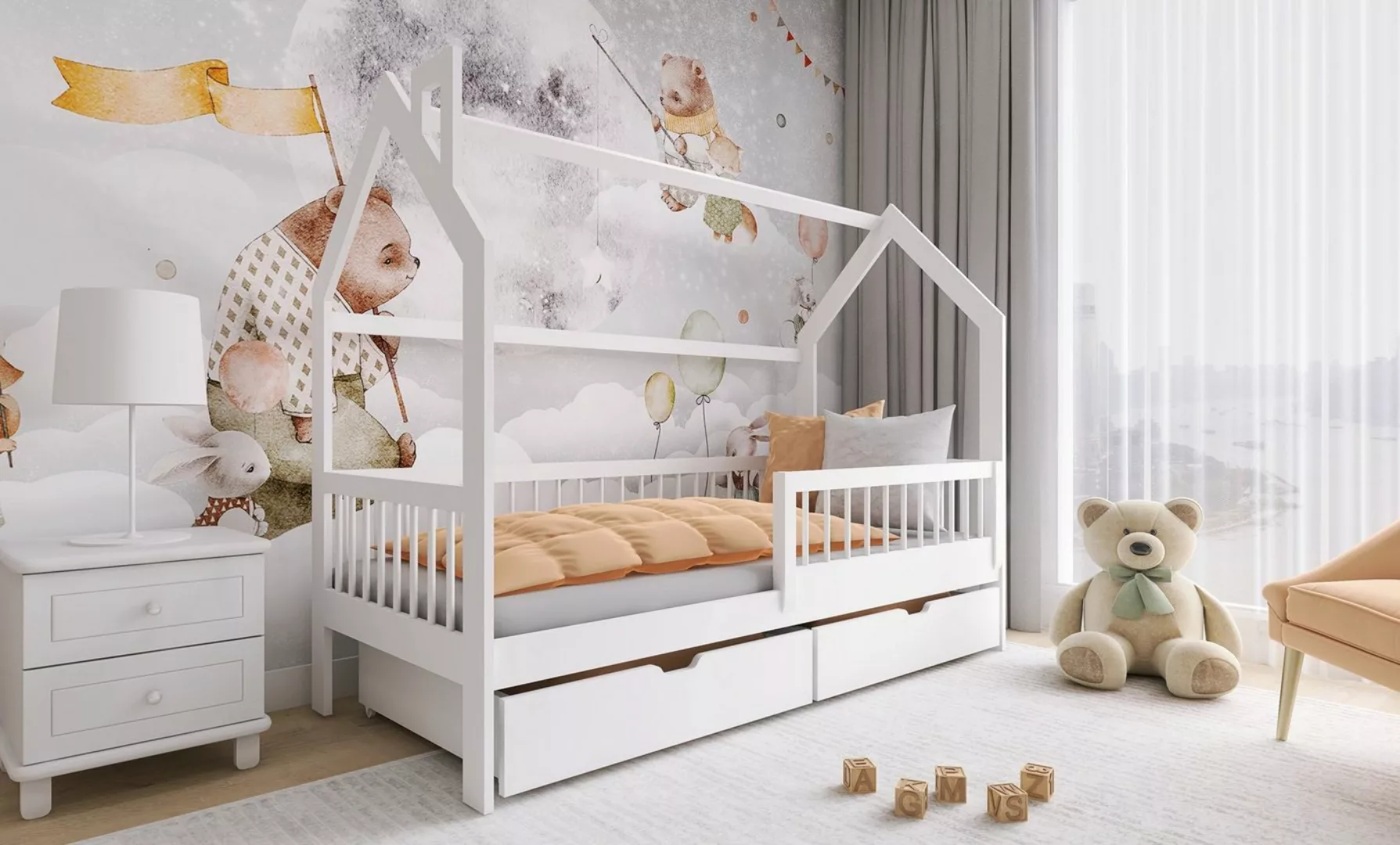 Fun Möbel Hausbett Kinderbett NIKOLE (in vier Farben, inkl. Rausfallschutz) günstig online kaufen