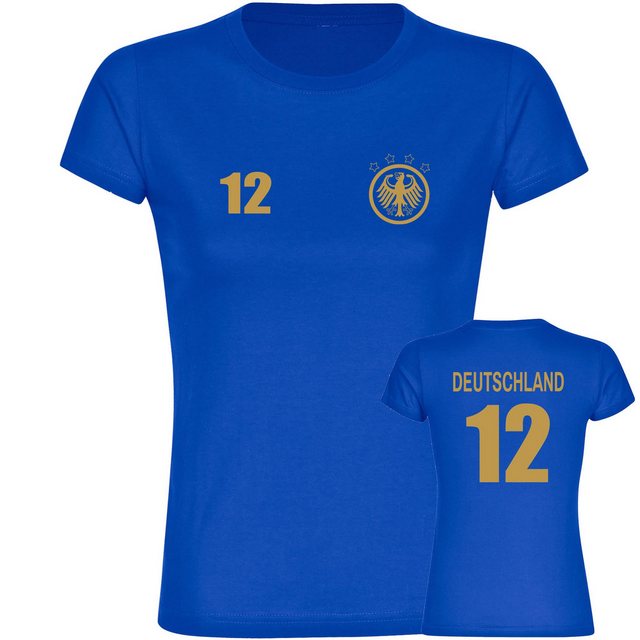 multifanshop T-Shirt Damen Deutschland - Adler Retro Trikot 12 Gold - Fraue günstig online kaufen