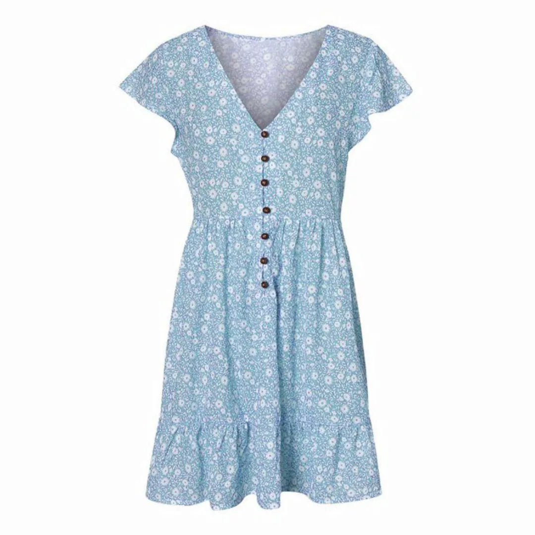 BlauWave Dirndl Kurzärmeliges Button-Down-Kleid für Frauen (1-tlg) Strandkl günstig online kaufen
