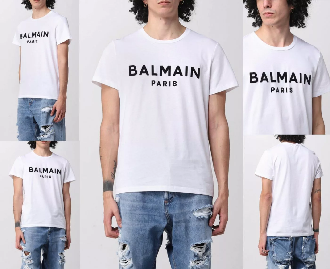 Balmain T-Shirt BALMAIN Flocked Logo Straight Fit T-Shirt Cotton Shirt Pari günstig online kaufen