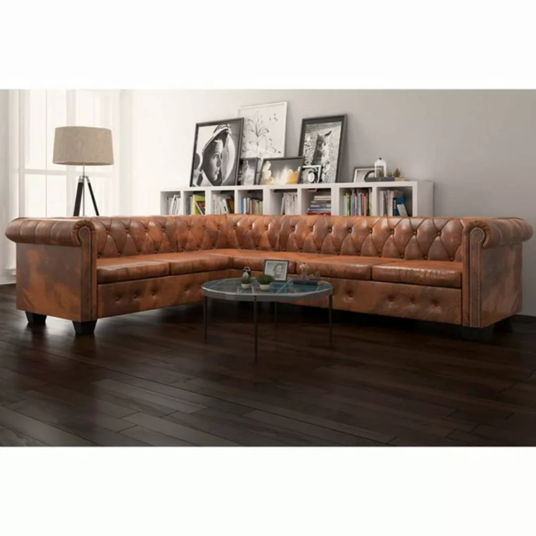 vidaXL Sofa Chesterfield Ecksofa 6-Sitzer Kunstleder Braun günstig online kaufen