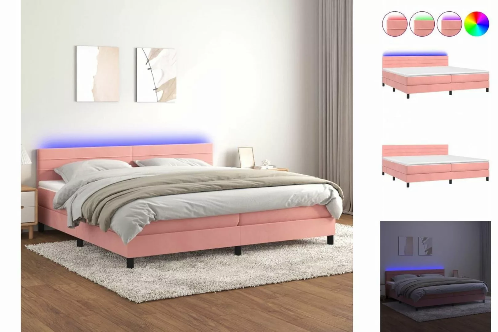 vidaXL Boxspringbett Boxspringbett mit Matratze LED Rosa 200x200 cm Samt Be günstig online kaufen