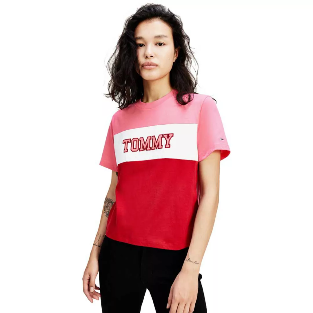 Tommy Jeans Colourblock Stripe Kurzärmeliges T-shirt XS Glamour Pink / Mult günstig online kaufen