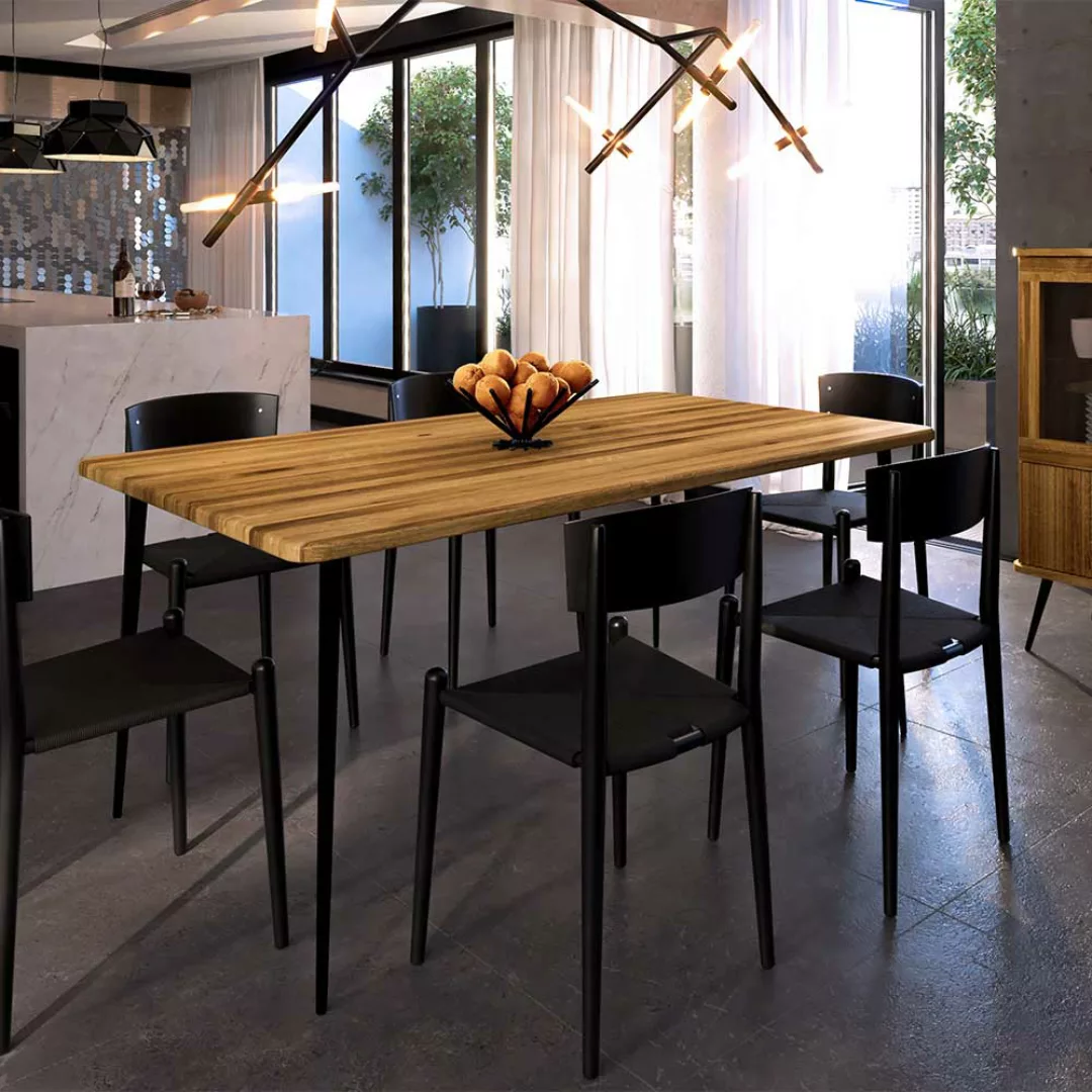 Hochwertiger Esszimmertisch aus Wildeiche Massivholz Stahl günstig online kaufen