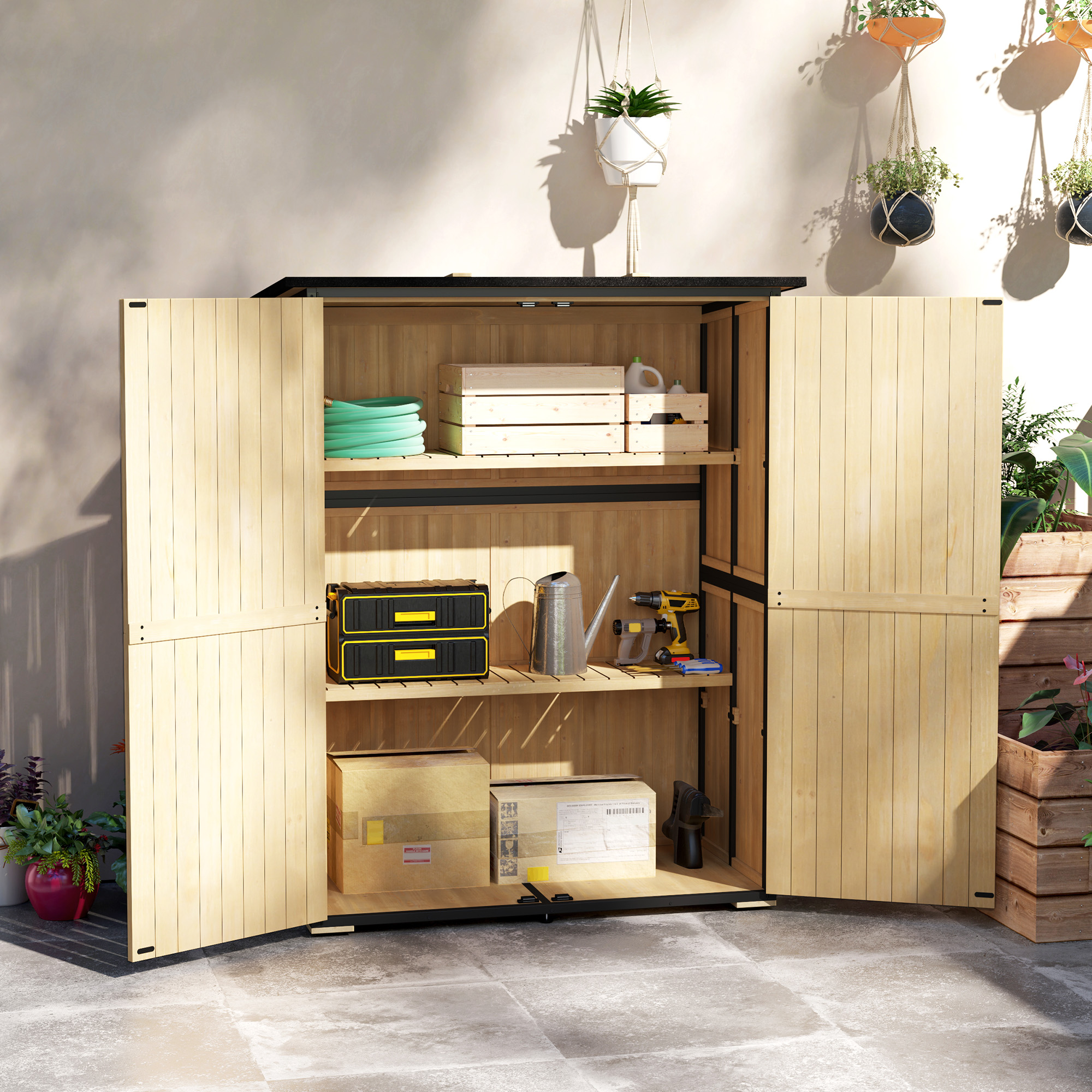 Outsunny Gartenschrank, Geräteschuppen aus Holz, Wetterfest Geräteschrank m günstig online kaufen
