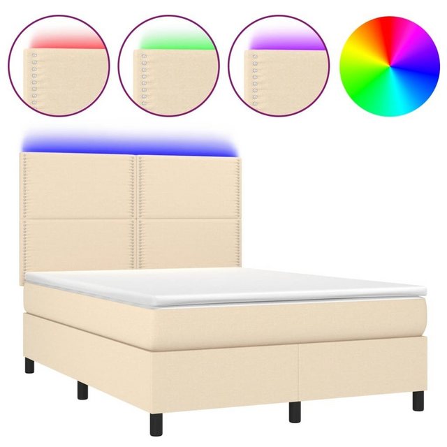 vidaXL Bettgestell Boxspringbett mit Matratze LED Creme 140x200 cm Stoff Be günstig online kaufen