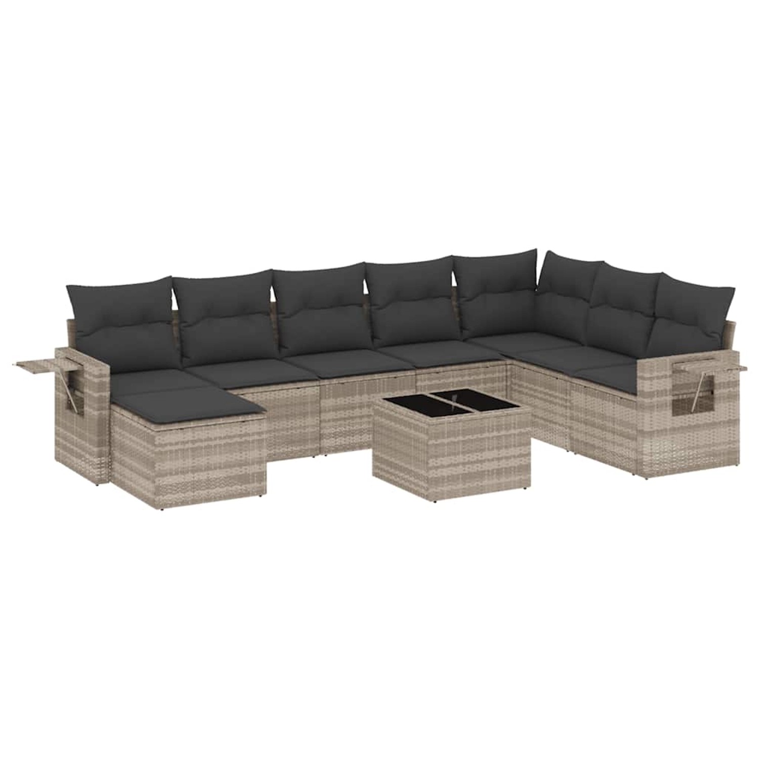 vidaXL 9-Tlg Garten-Sofagarnitur mit Kissen Hellgrau Poly Rattan 3252909 günstig online kaufen