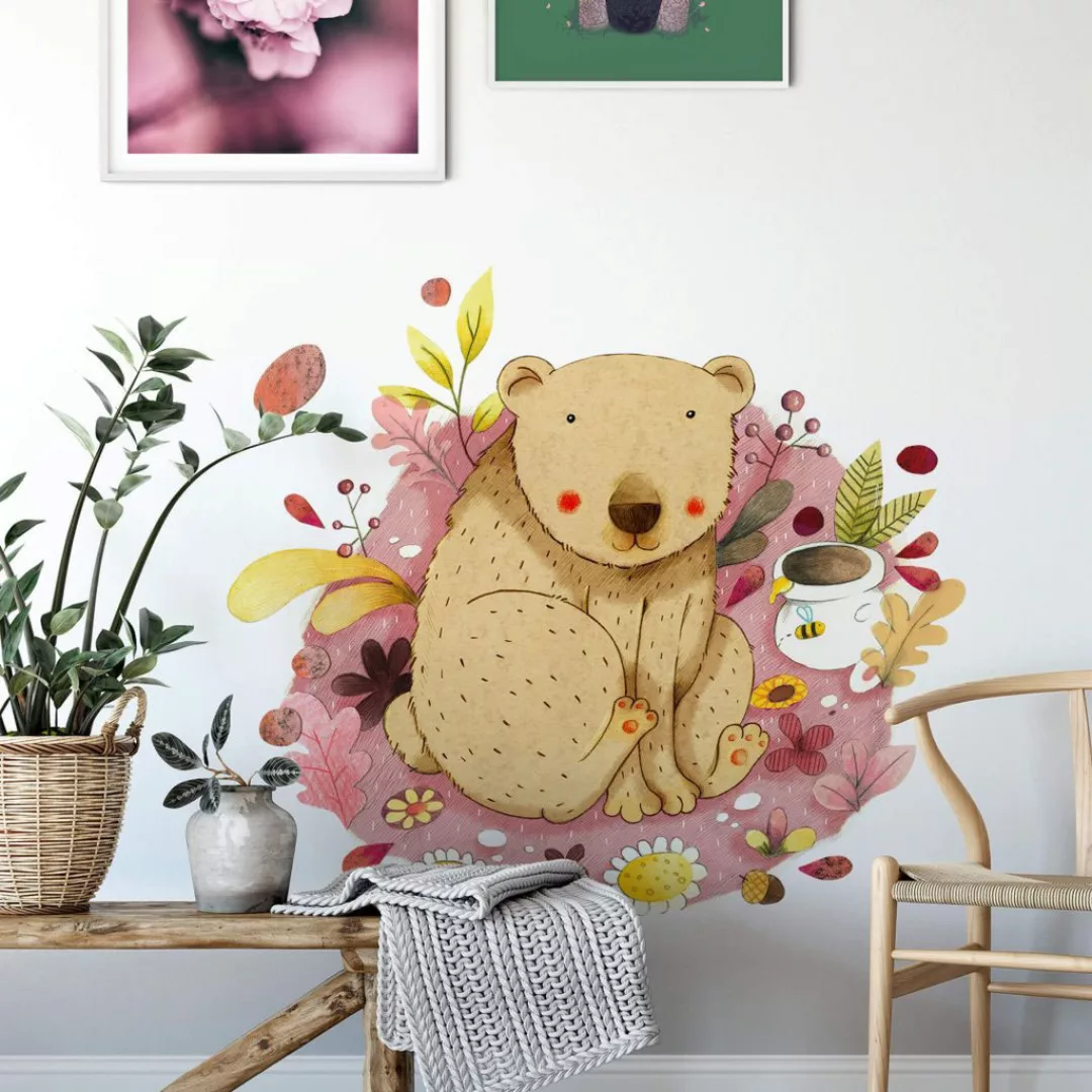 Wall-Art Wandtattoo »Bunte Tierwelt Bär mit Honigtopf«, (1 St.), selbstkleb günstig online kaufen