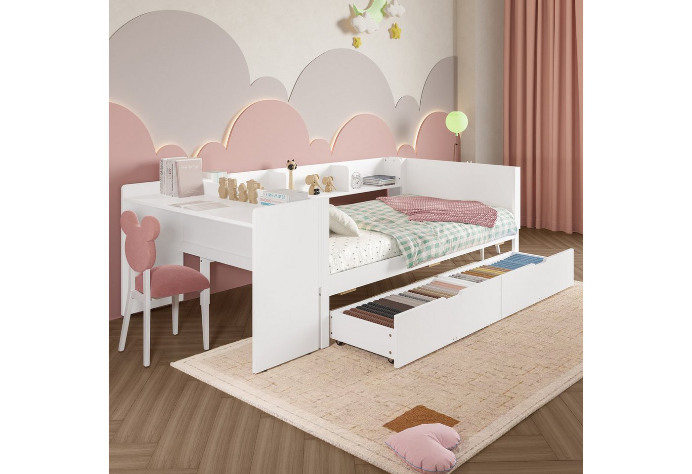 Flieks Kinderbett, Massivholzbett Einzelbett 90x200cm mit Schreibtisch und günstig online kaufen