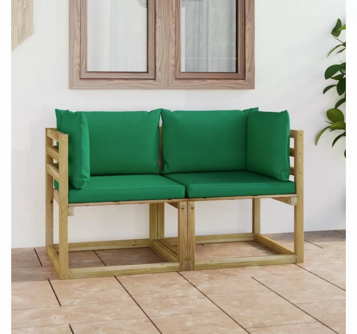 furnicato Ecksofa Garten-Ecksofas & Kissen in Grün 2 Stk. Kiefernholz günstig online kaufen