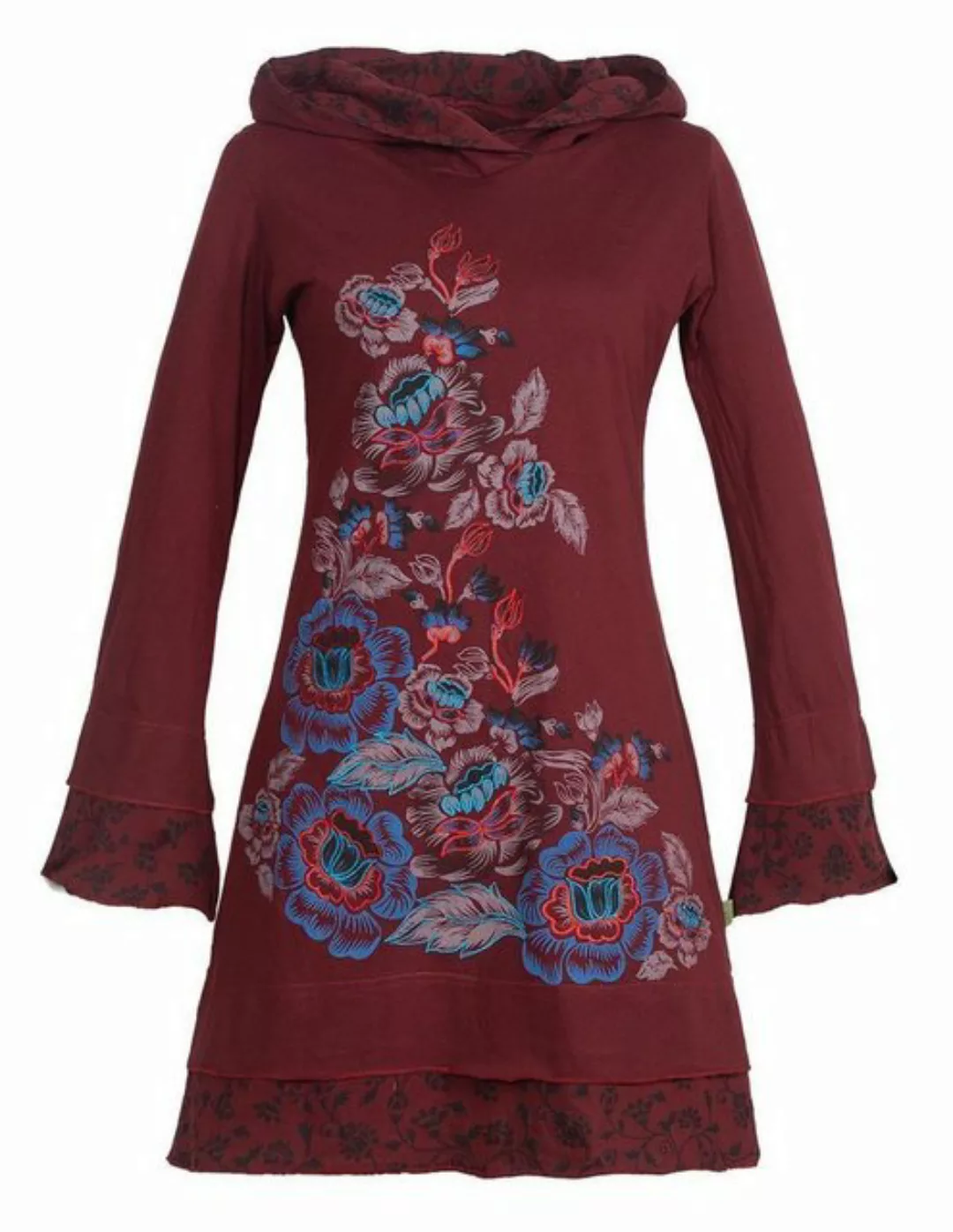 Vishes Midikleid Langarm Damen Lagenlook Kapuzen-Kleid Jerseykleid Hoodie B günstig online kaufen