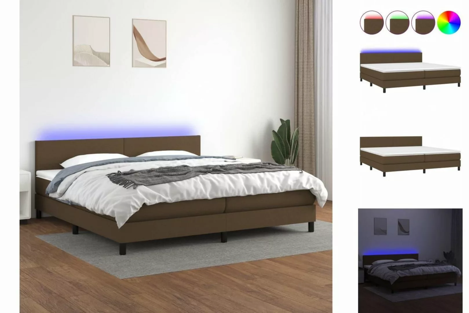 vidaXL Boxspringbett Boxspringbett mit Matratze LED Dunkelbraun 200x200 cm günstig online kaufen