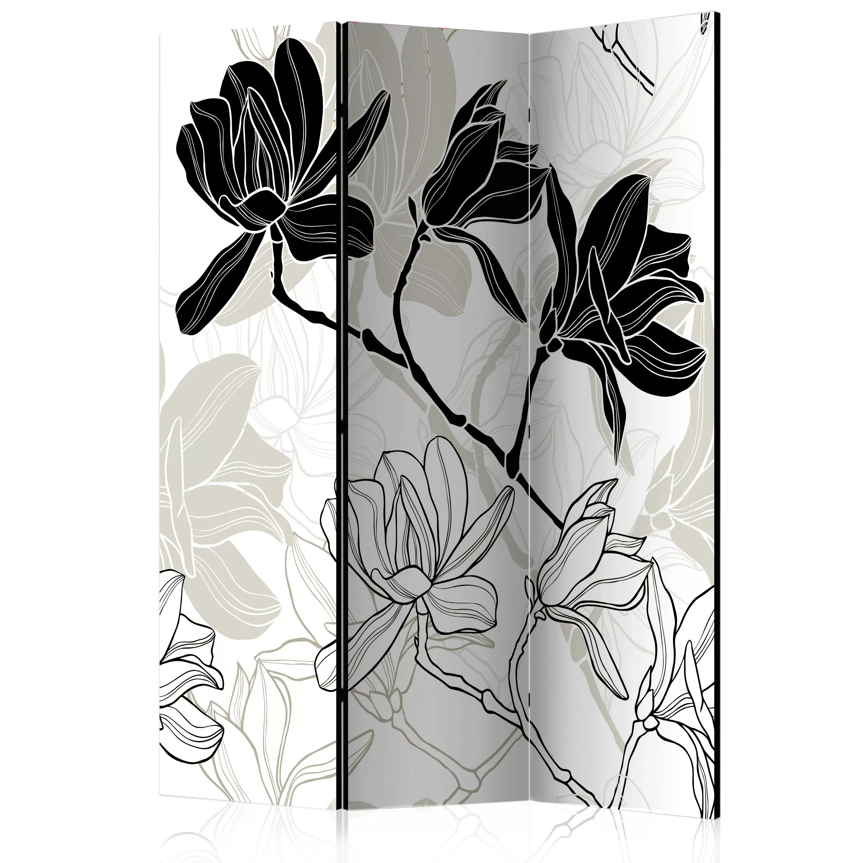 3-teiliges Paravent - Flowers B&w [room Dividers] günstig online kaufen