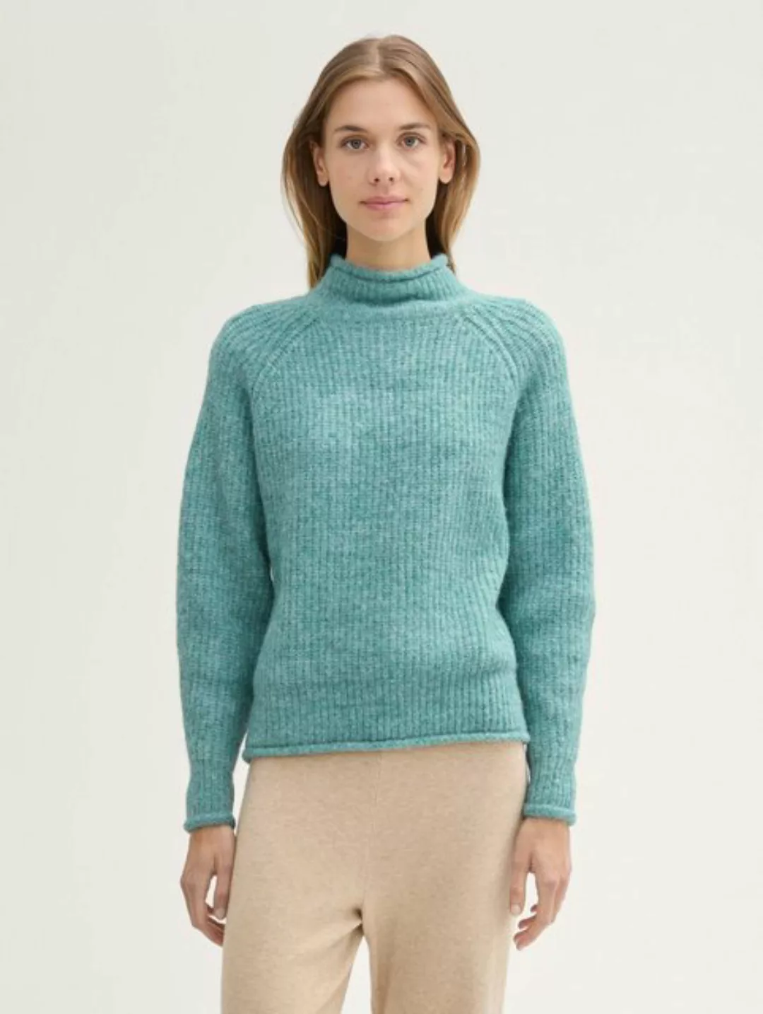 TOM TAILOR Denim Strickpullover Relaxed Pullover mit Stehkragen mit Ballonä günstig online kaufen