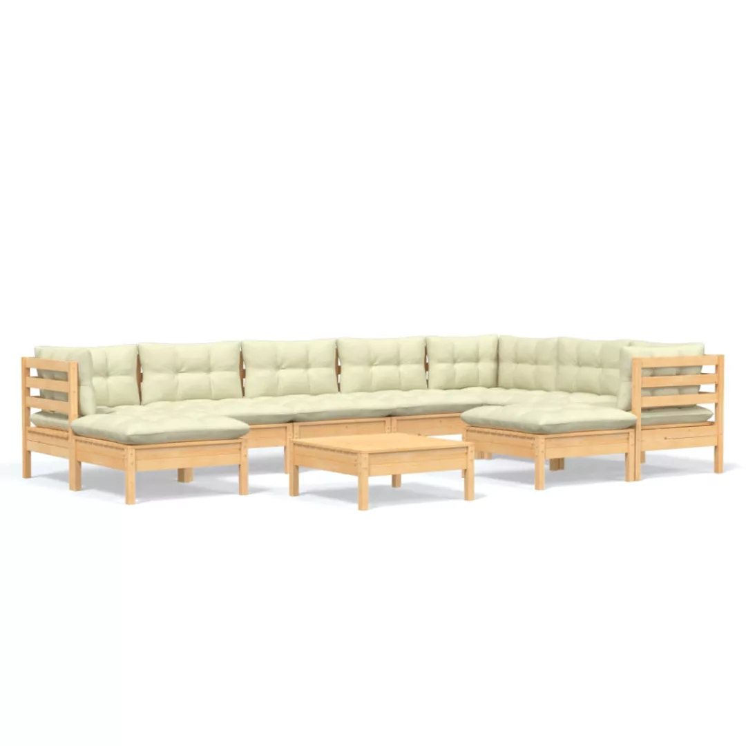 10-tlg. Garten-lounge-set Mit Creme Kissen Massivholz Kiefer günstig online kaufen