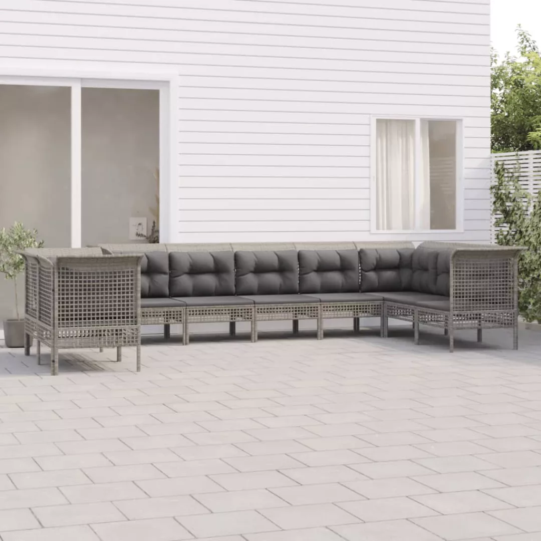 Vidaxl 9-tlg. Garten-lounge-set Mit Kissen Grau Poly Rattan günstig online kaufen