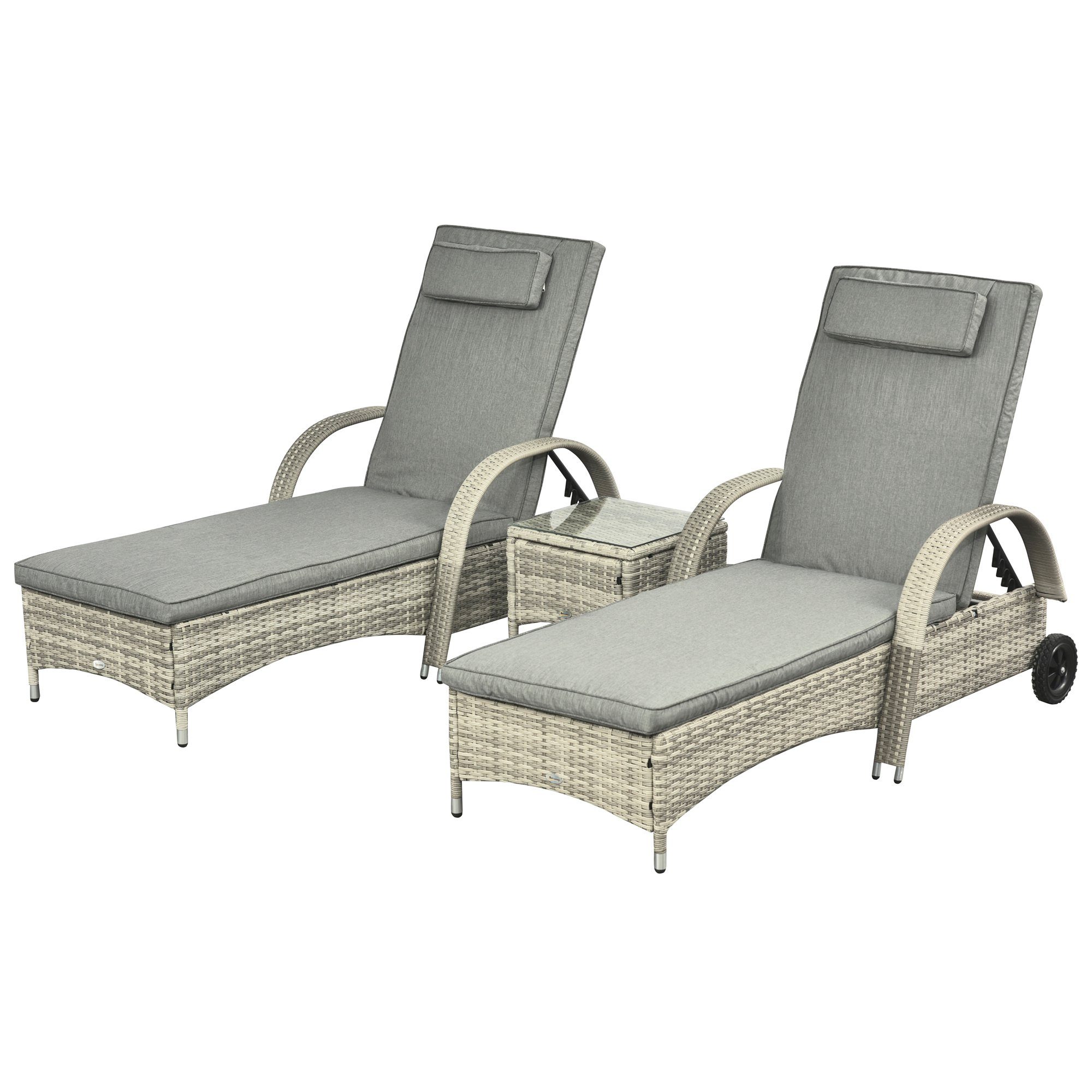 Outsunny Gartenlounge-Set 3er-Set, mit Rolle, (Liege, günstig online kaufen