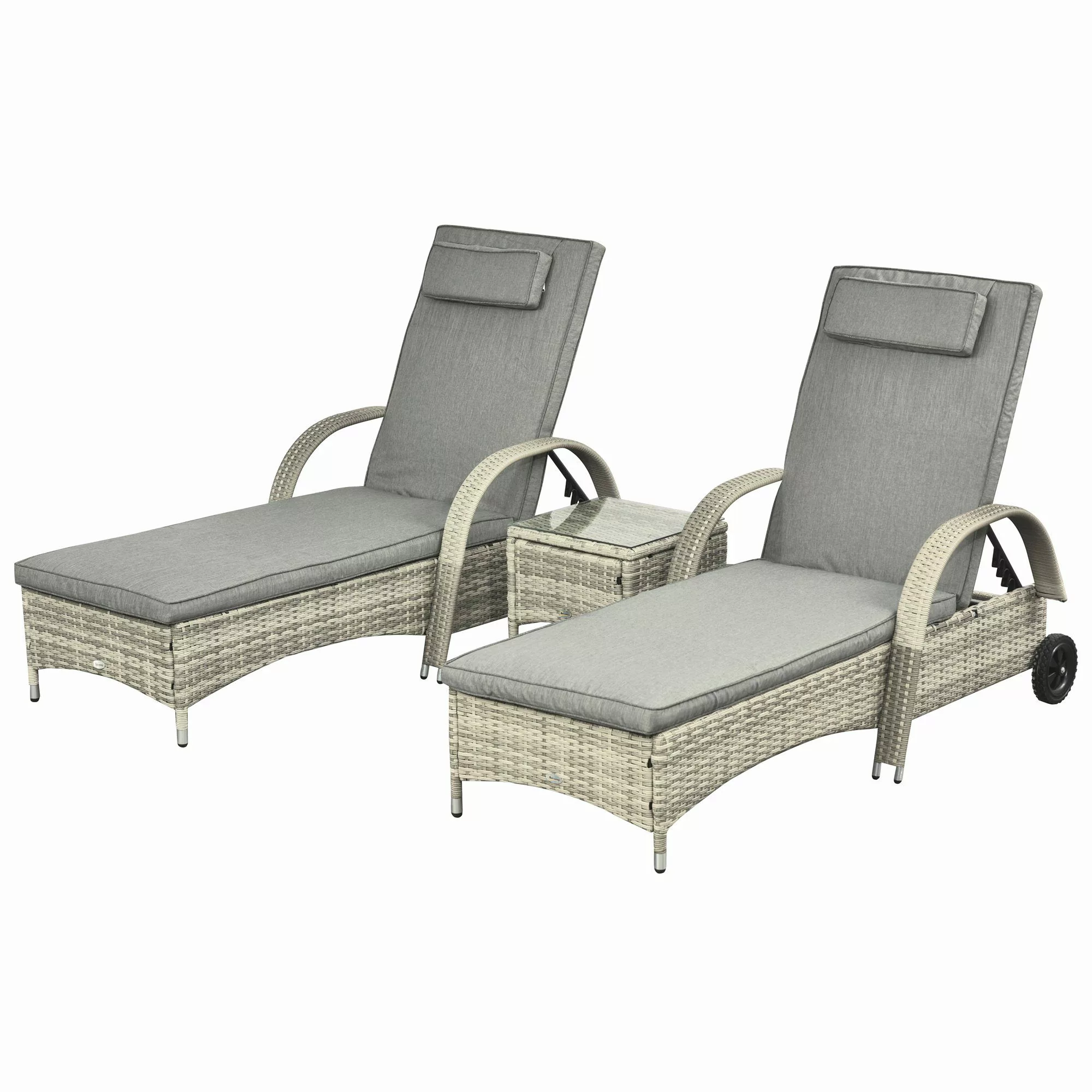 Outsunny Gartenlounge-Set 3er-Set, mit Rolle, (Liege, günstig online kaufen